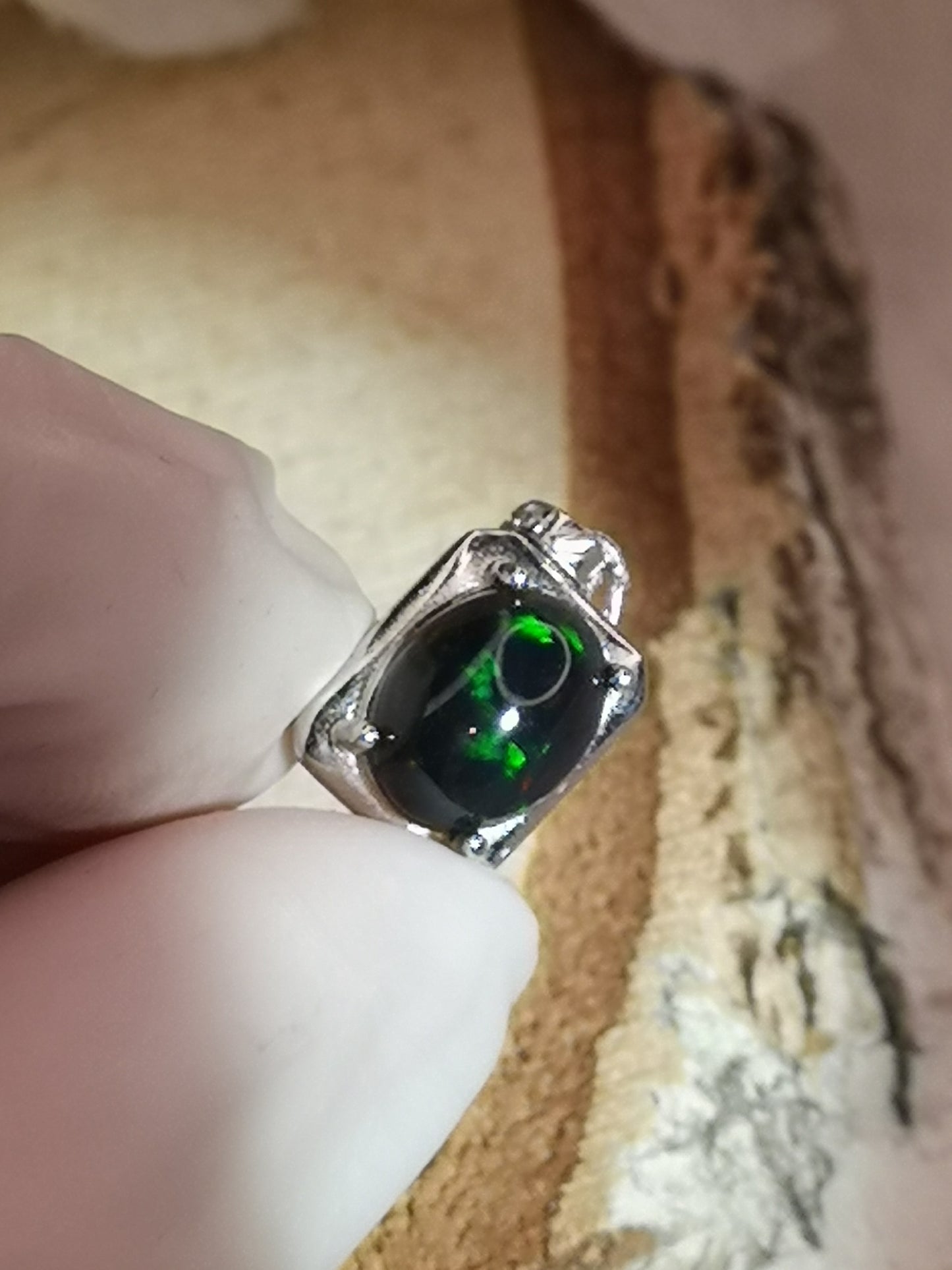 Black Opal Edelstein, 925 Silber Ketten Anhänger