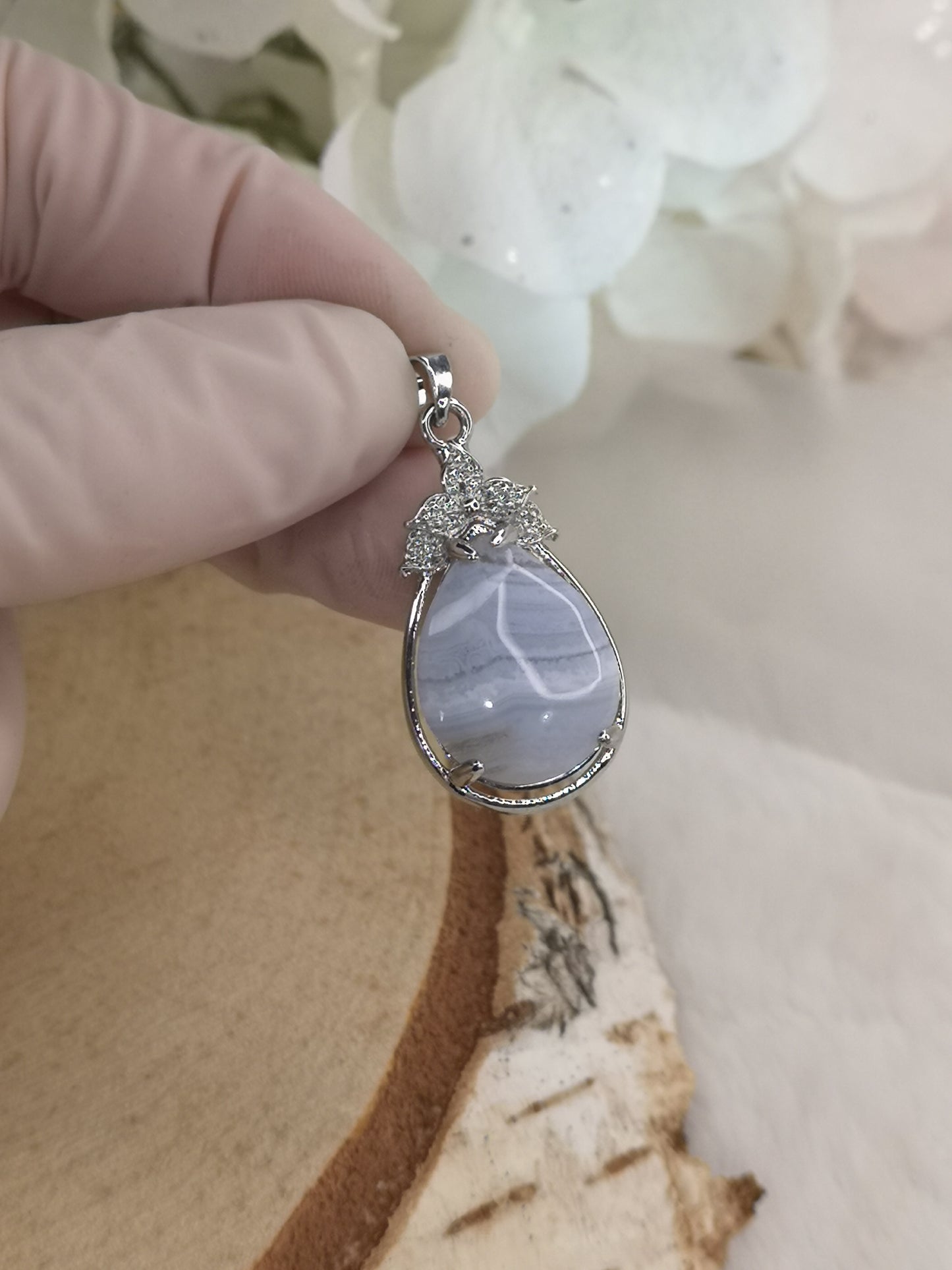 Blue Less Achat Edelstein, Kupfer Ketten Anhänger