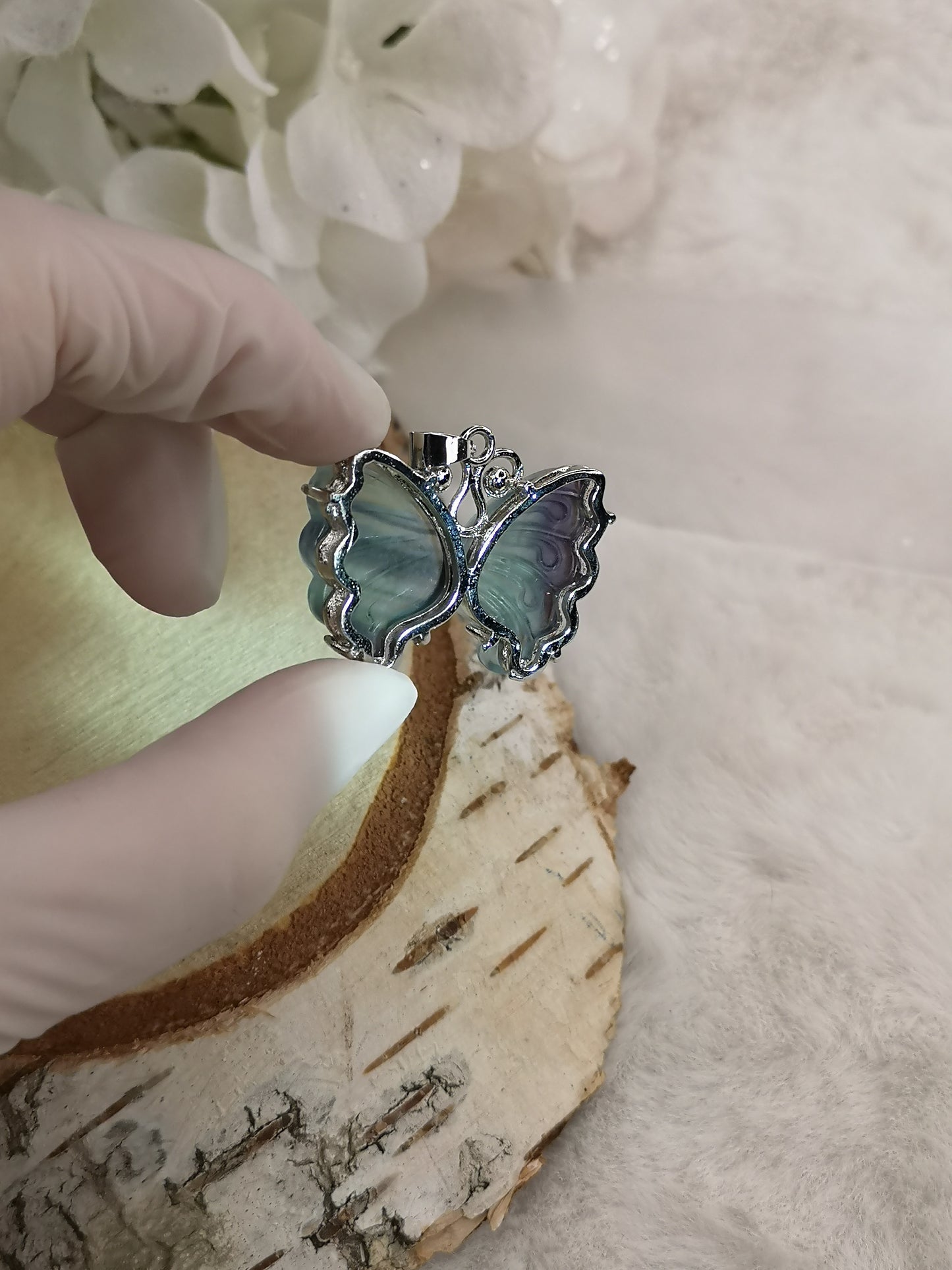 Blauer Fluorite Edelstein Schmetterling Kupfer Ketten Anhänger