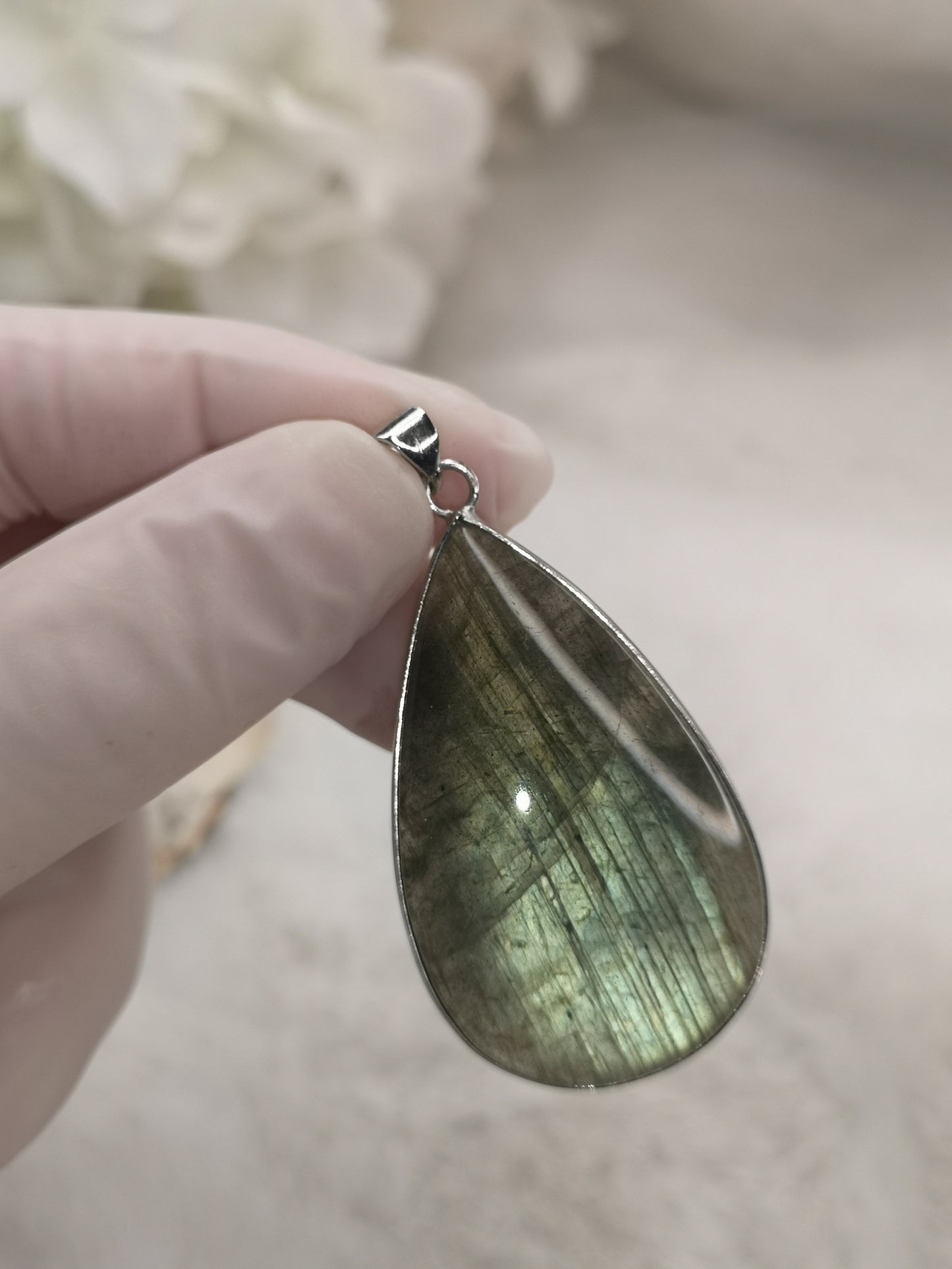 Labradorite Edelstein, 925 Silber Tropfen Ketten Anhänger