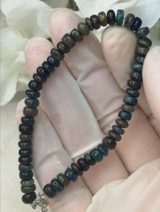 Black Opal Edelstein, 925 Silber Armband