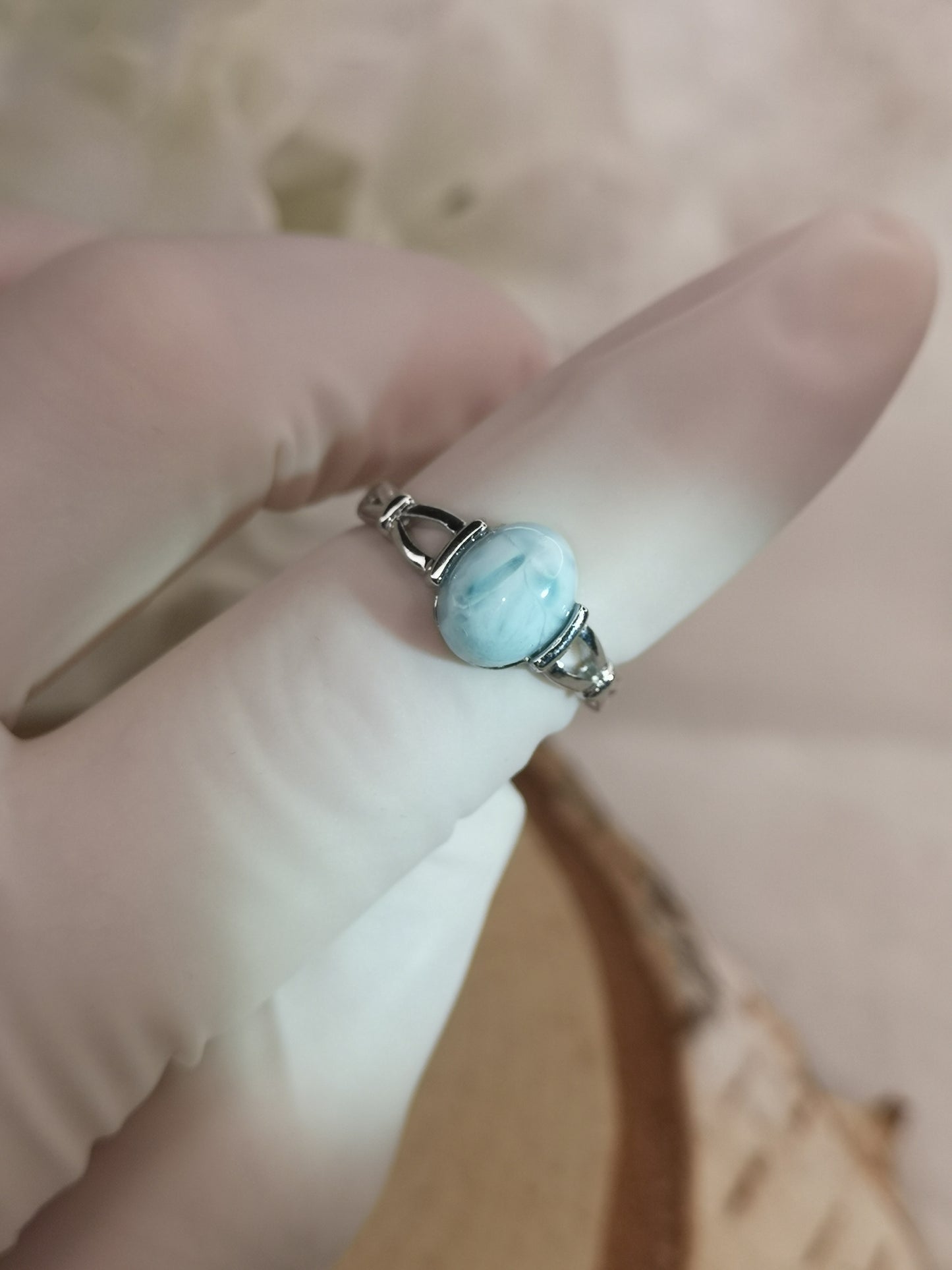 Larimar Edelstein Kupfer Ring verstellbar