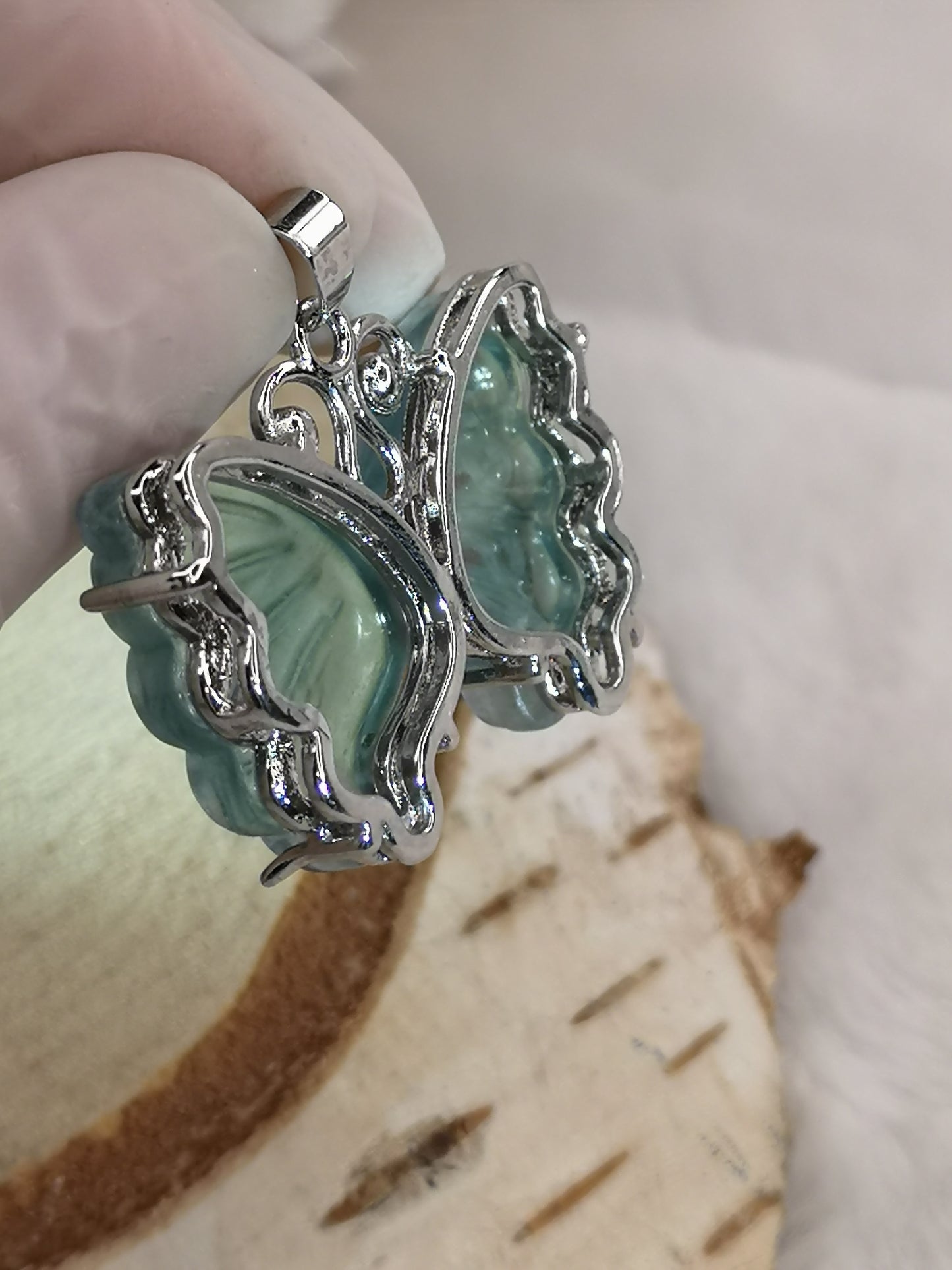 Blauer Fluorite Edelstein Schmetterling, Kupfer Ketten Anhänger