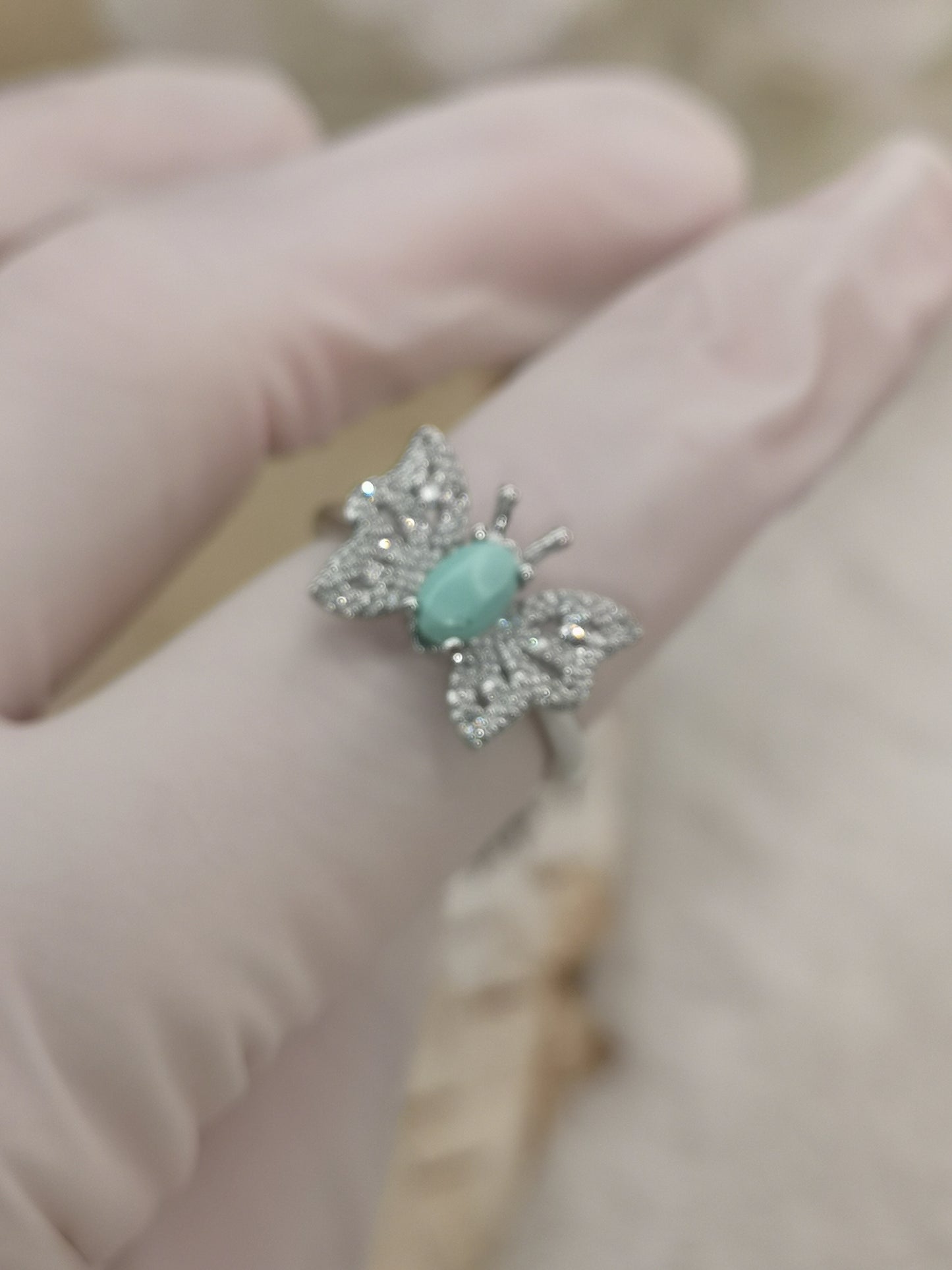 Turkuaz Edelstein, Schmetterling, 925 Silber Ring, verstellbar