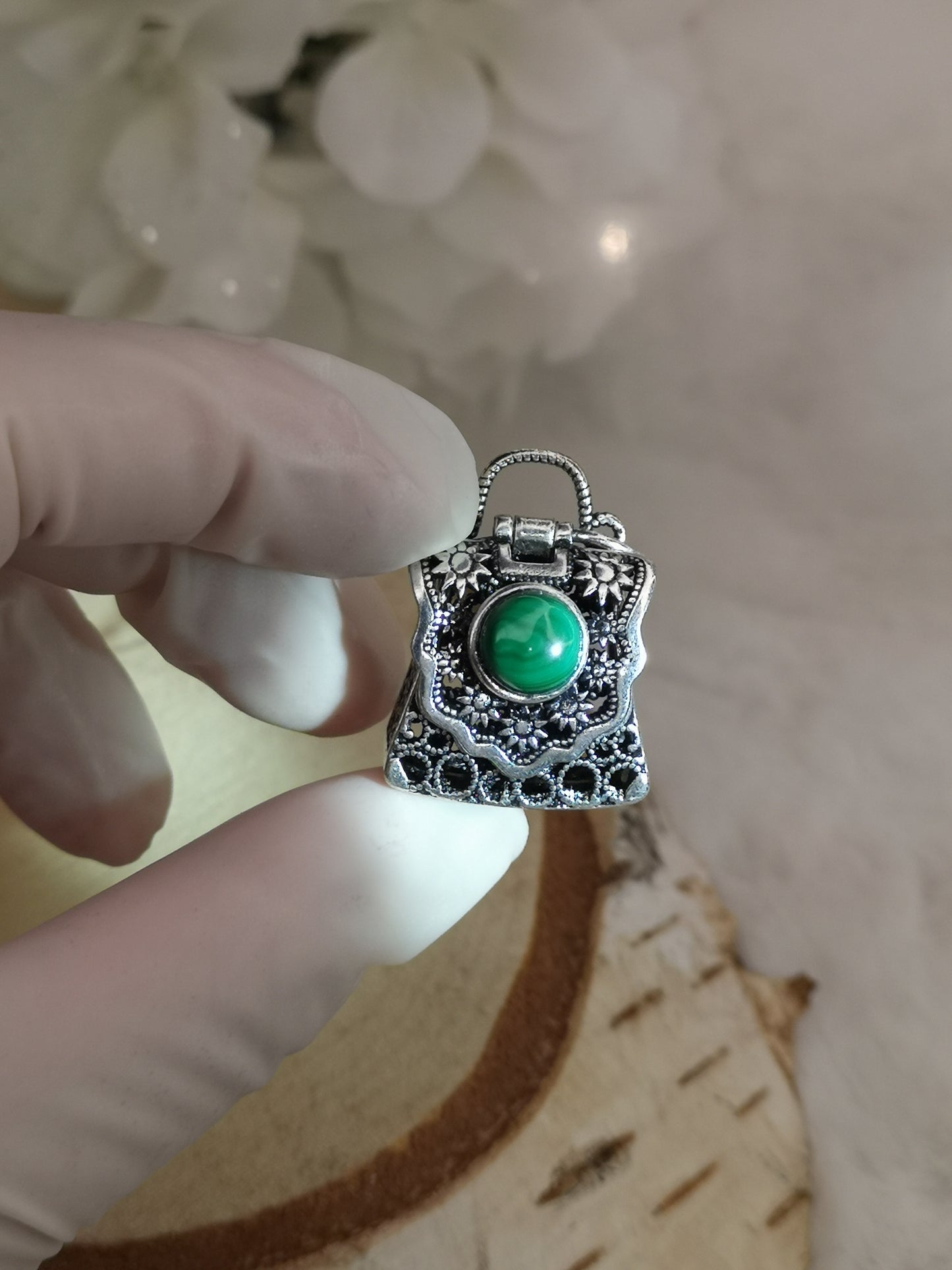 Malachite Edelstein, Kupfer Ketten Anhänger Taschen Design