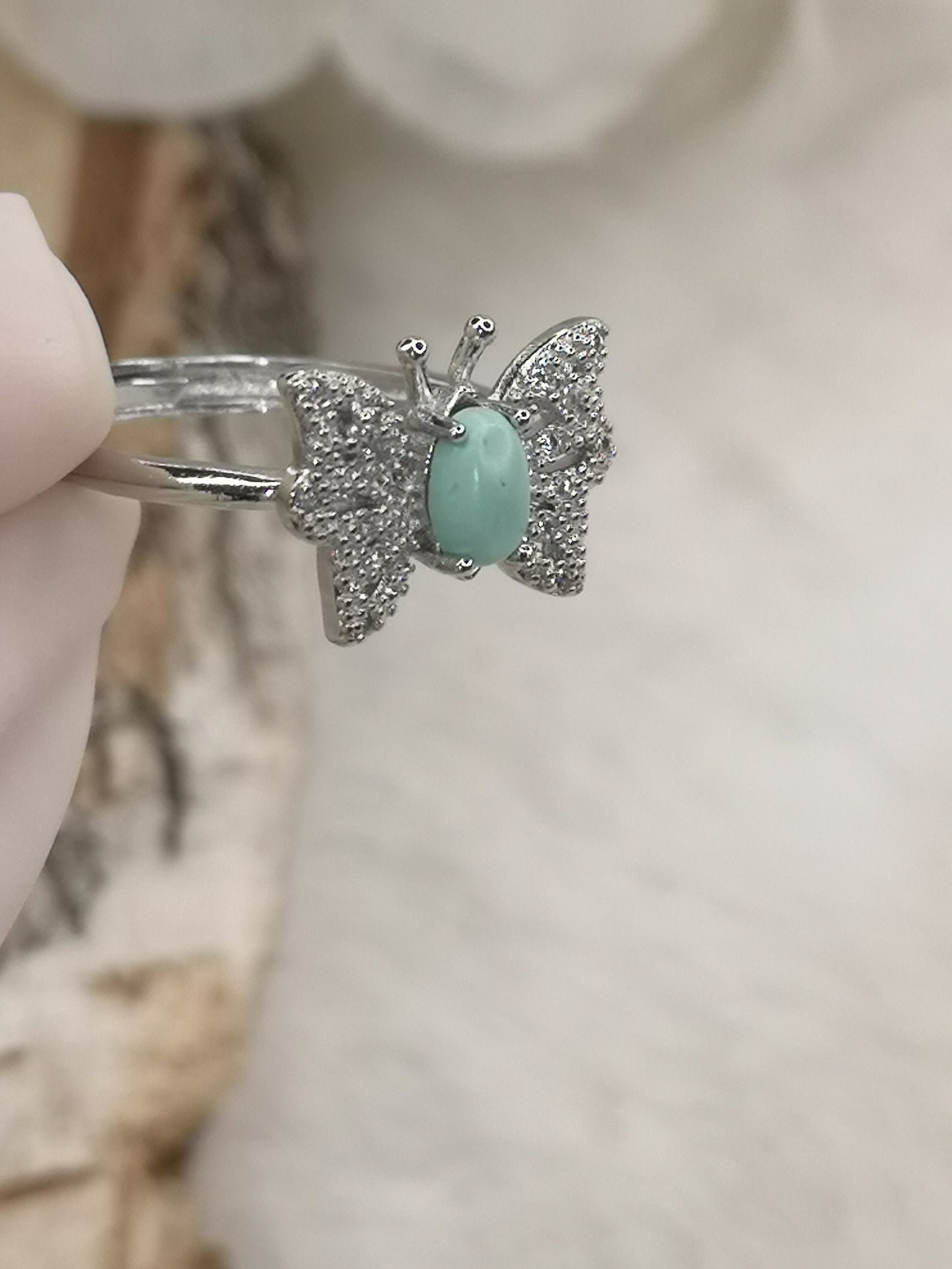Turkuaz Edelstein, Schmetterling, 925 Silber Ring, verstellbar