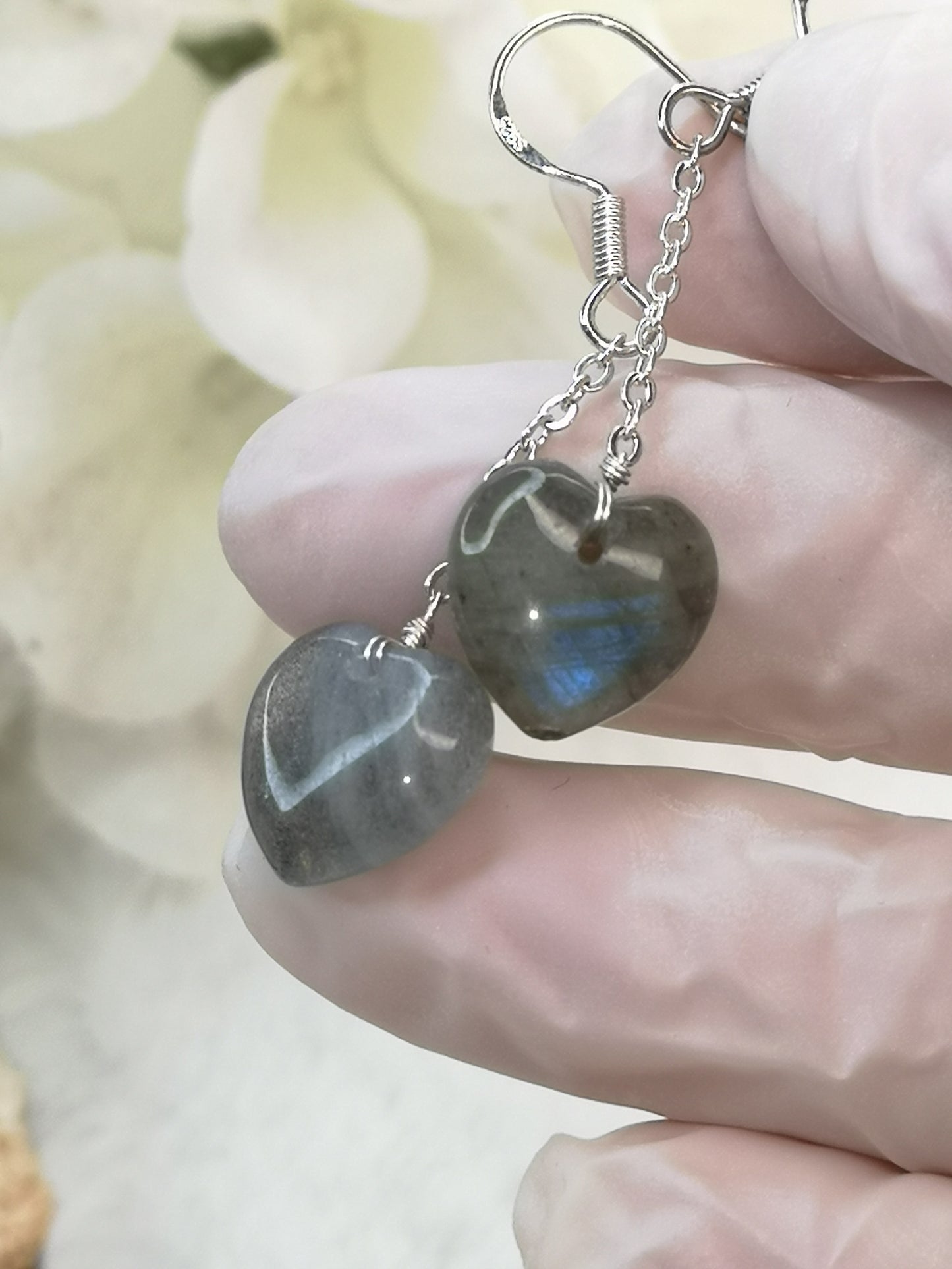 Labradorite Edelstein, 925 Silber Ohrringe, 
Herz Design