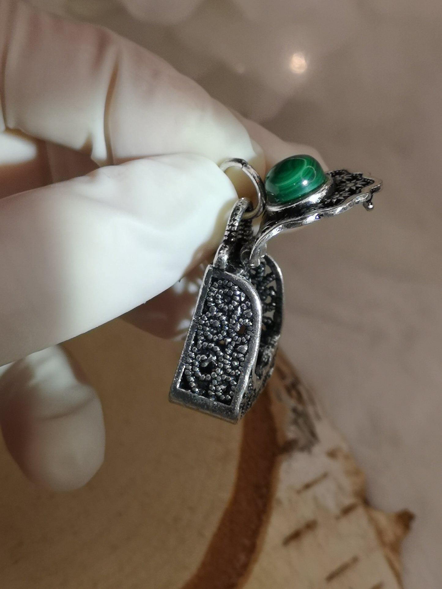 Malachite Edelstein, Kupfer Ketten Anhänger, Taschen Design