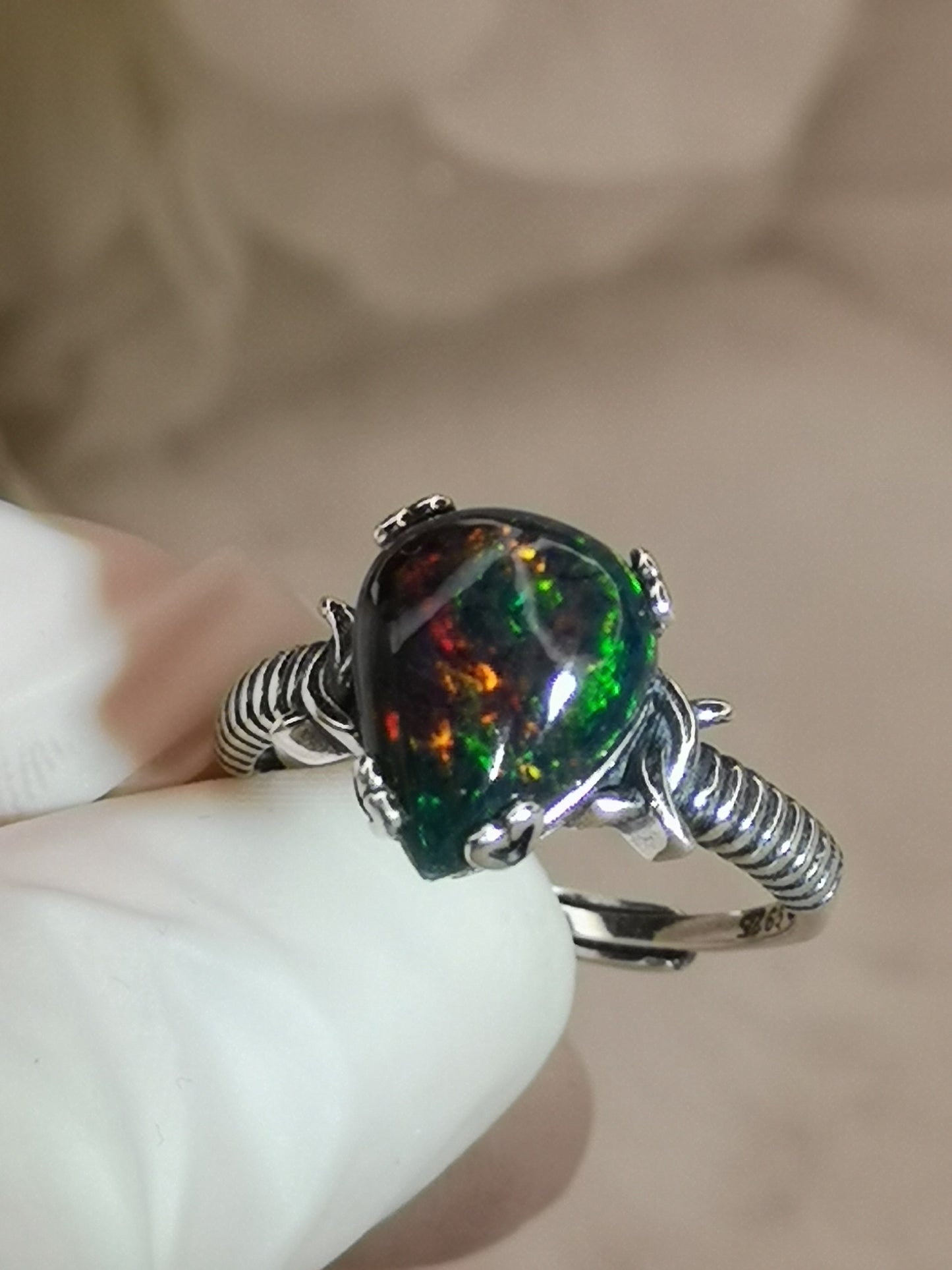 Black Opal Edelstein, 925 Silber Ring verstellbar