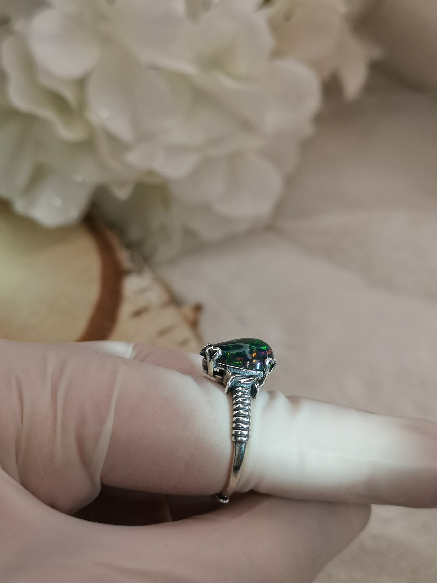 Black Opal Edelstein, 925 Silber Ring verstellbar