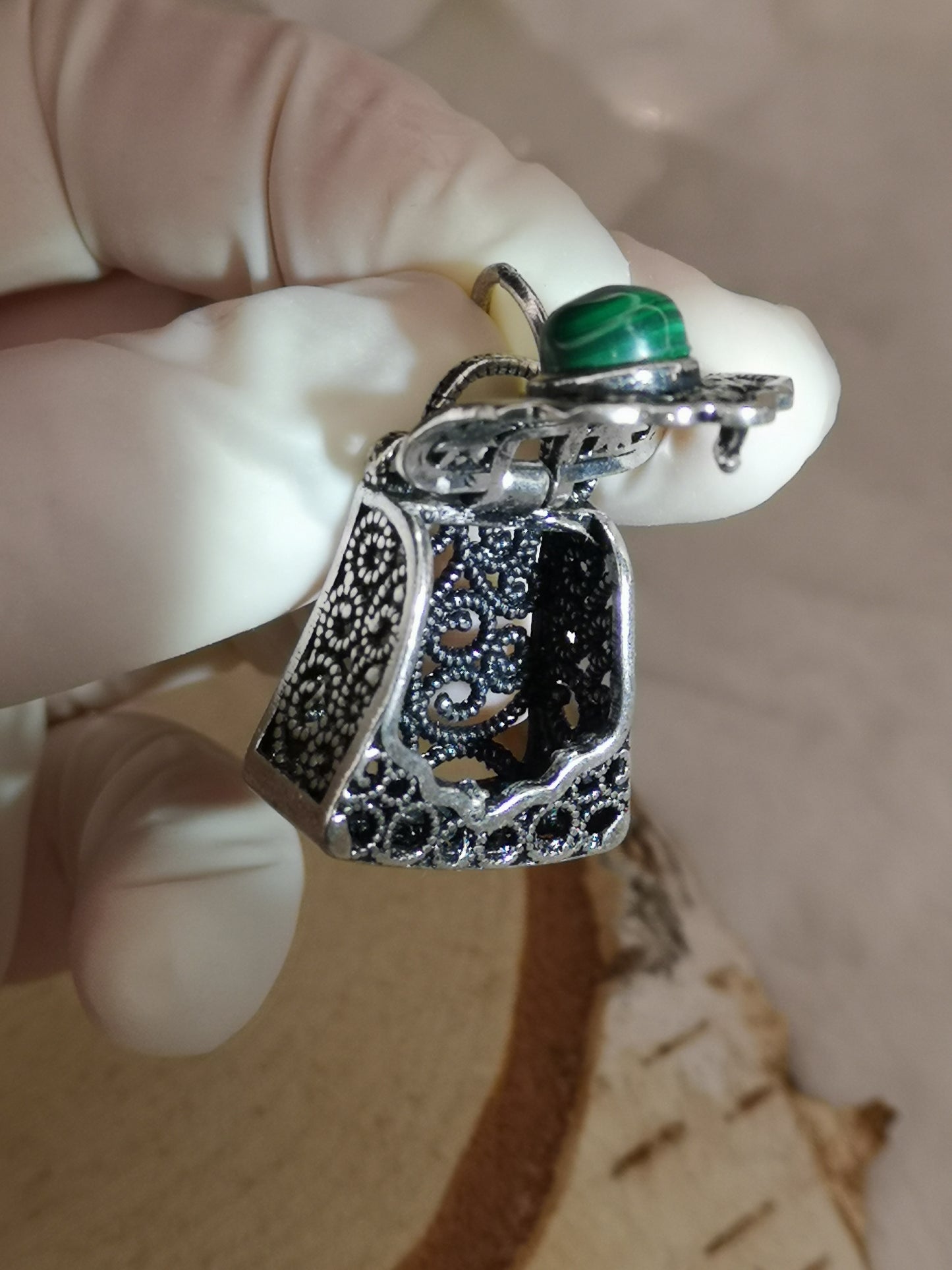 Malachite Edelstein, Kupfer Ketten Anhänger, Taschen Design