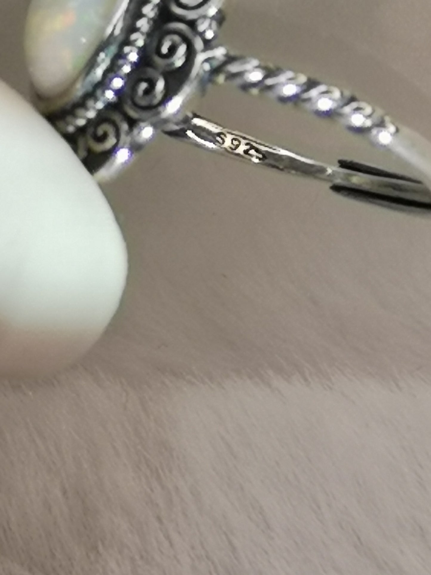 White Opal 925 Silber Ring verstellbar Edelstein Schmuck