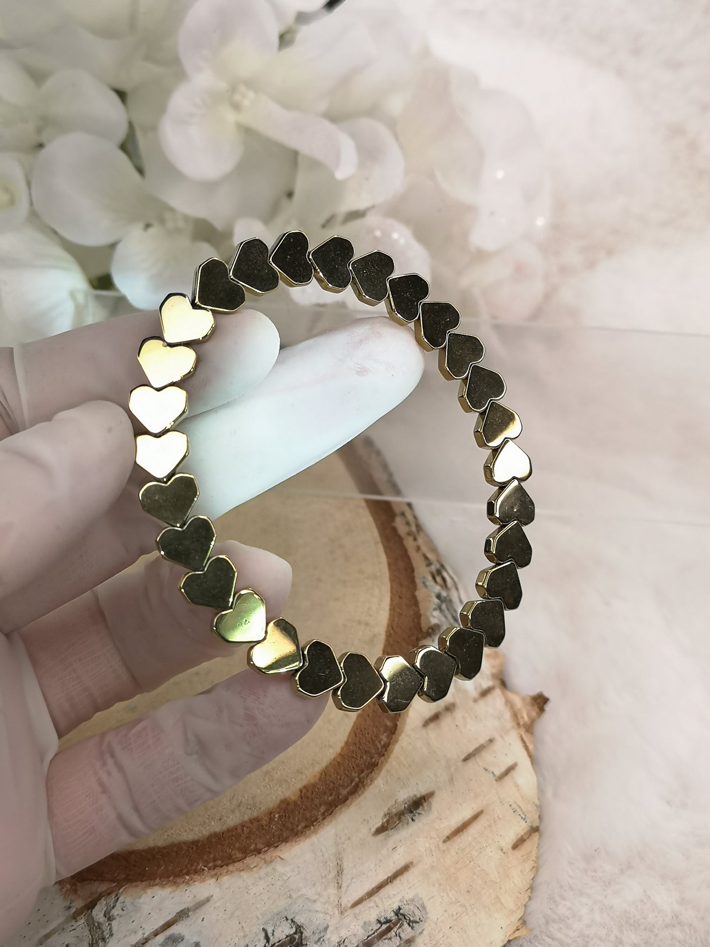 Pyrit Herz Armband, dehnbar