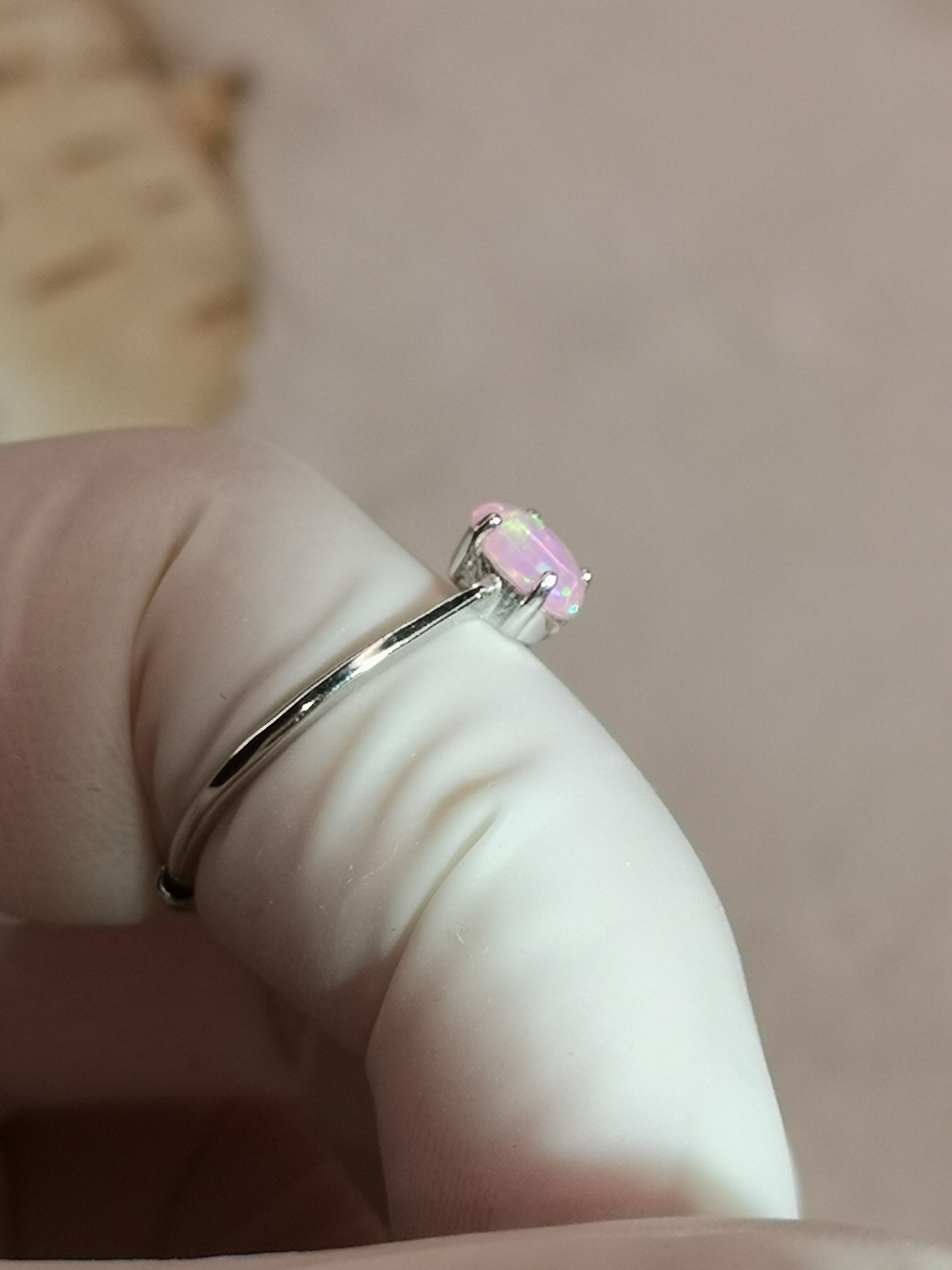 Rosa Opal Edelstein, 925 Silber Ring