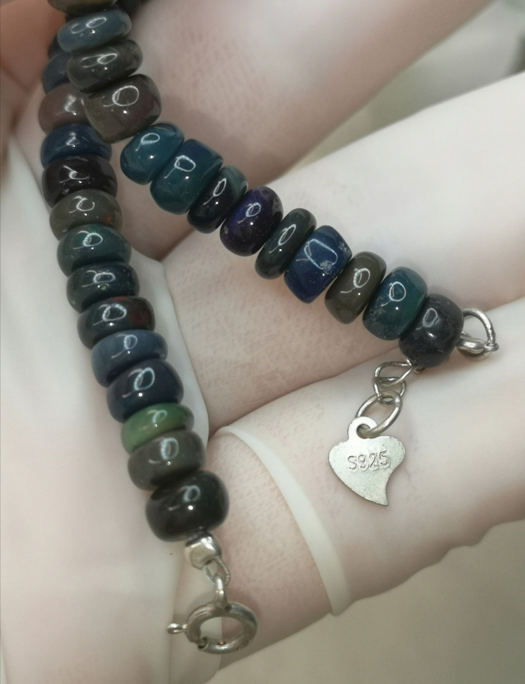 Black Opal Edelstein, 925 Silber Armband