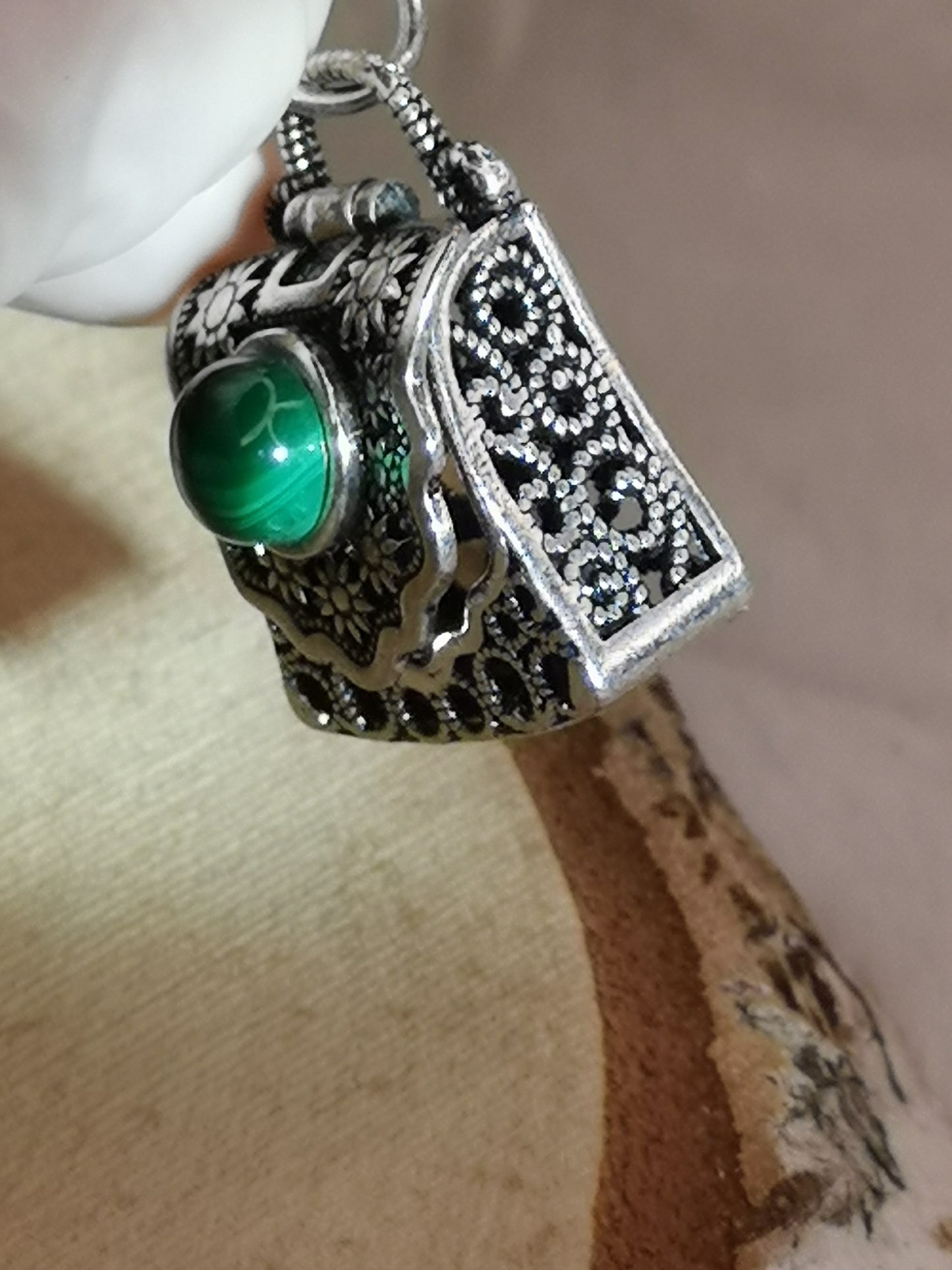 Malachite Edelstein, Kupfer Ketten Anhänger Taschen Design