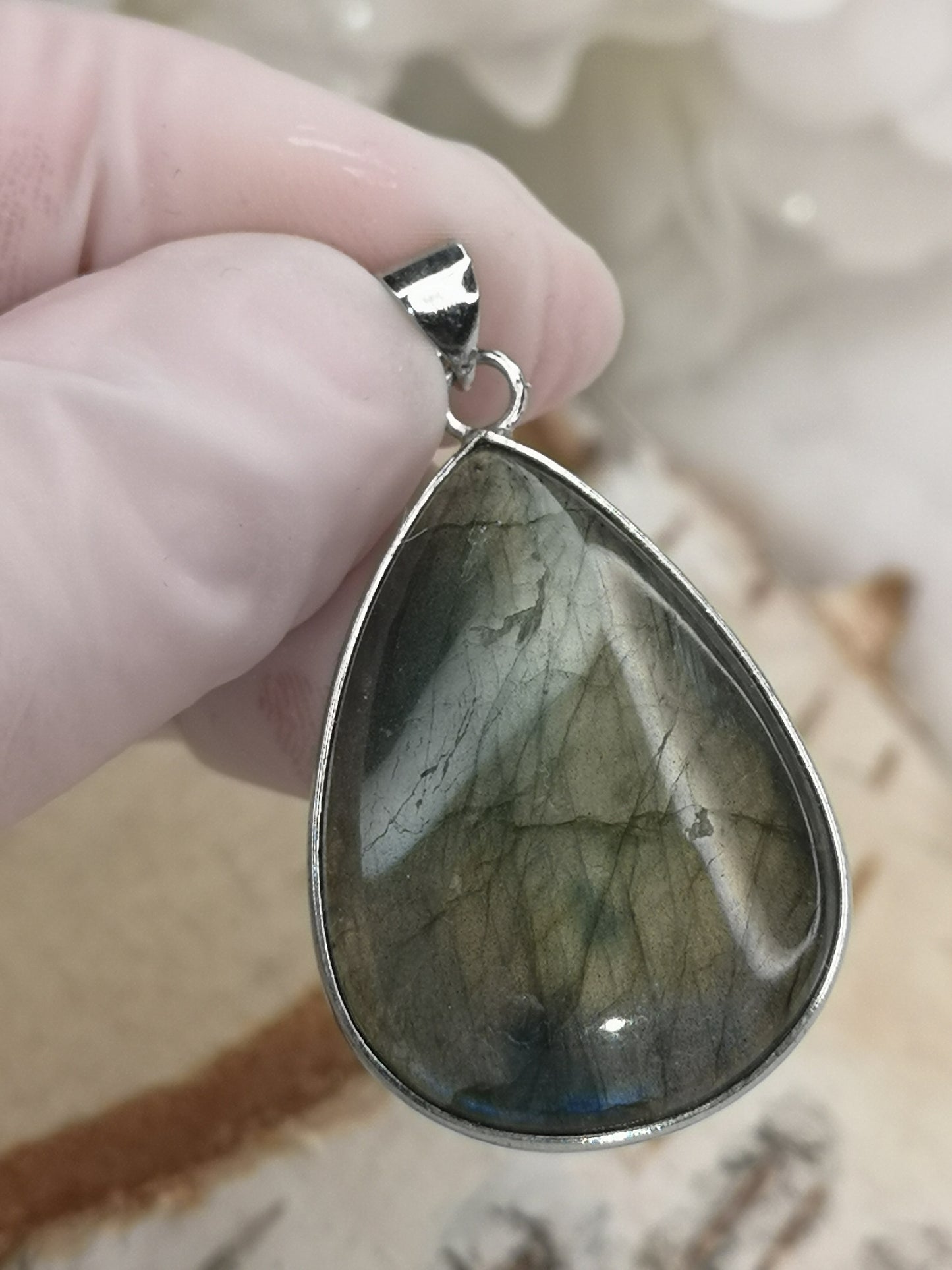 Labradorite Edelstein, 925 Silber Tropfen Ketten Anhänger