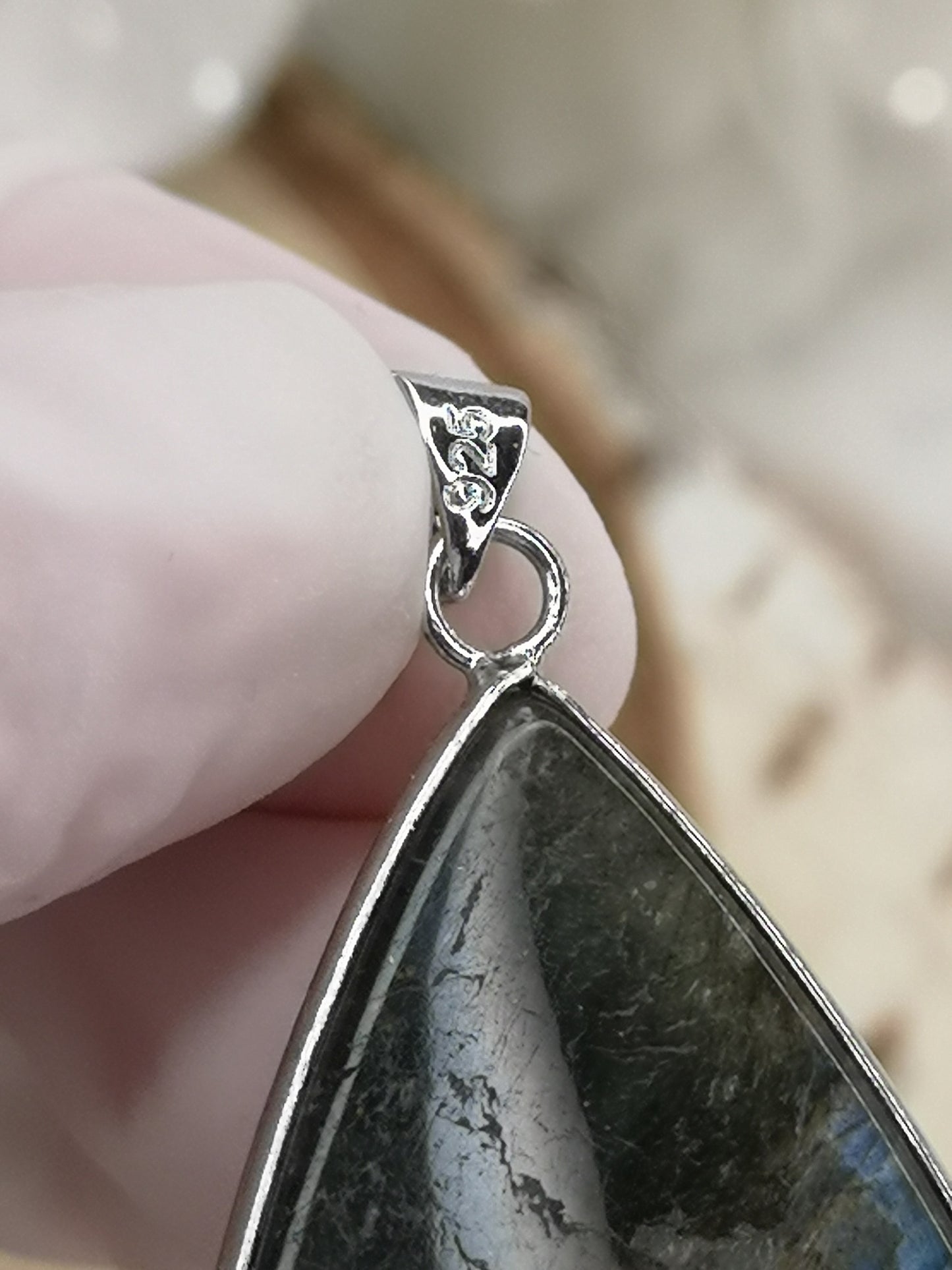 Labradorite Edelstein, 925 Silber Tropfen Ketten Anhänger