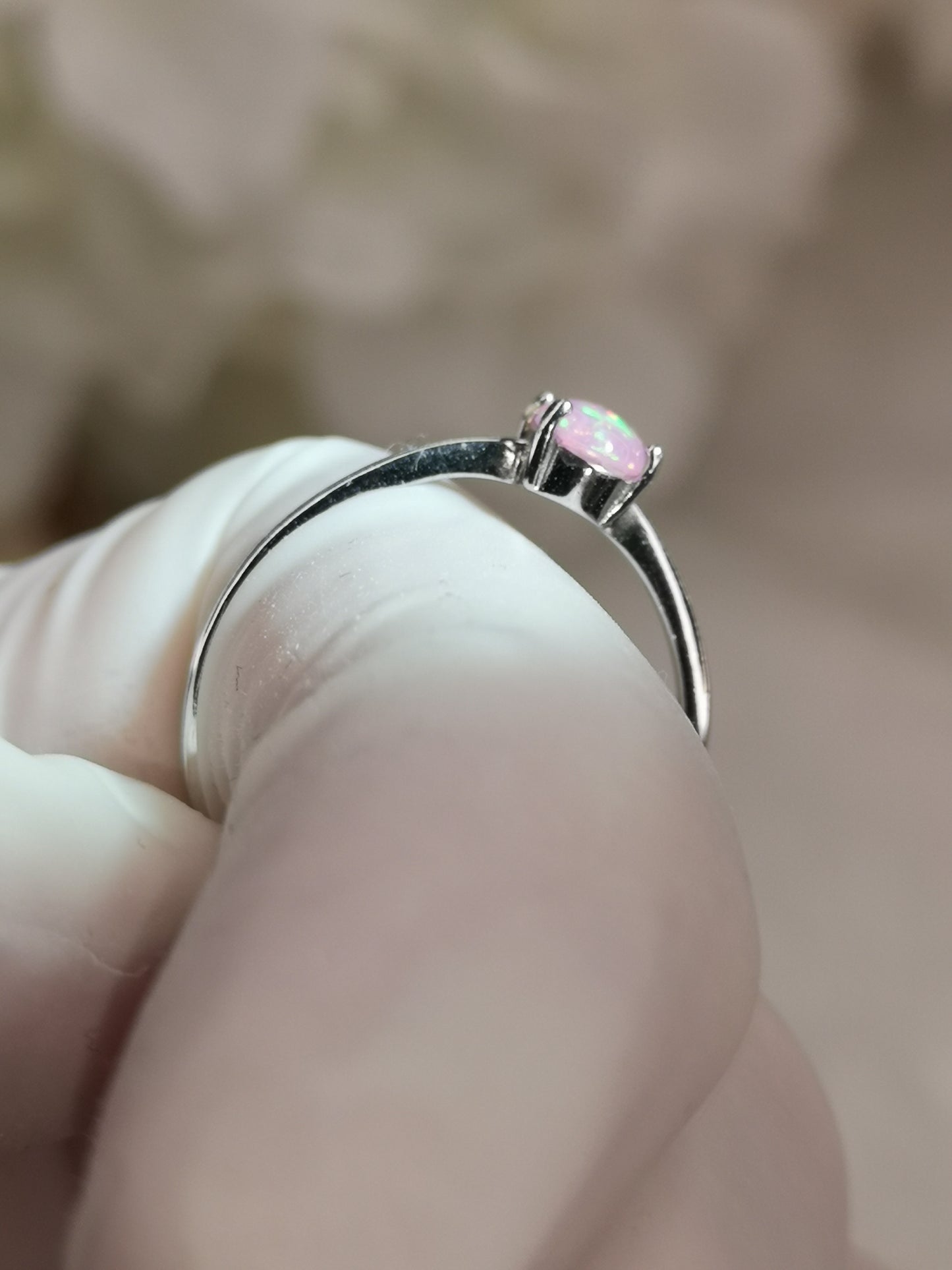 Rosa Opal Edelstein, 925 Silber Ring