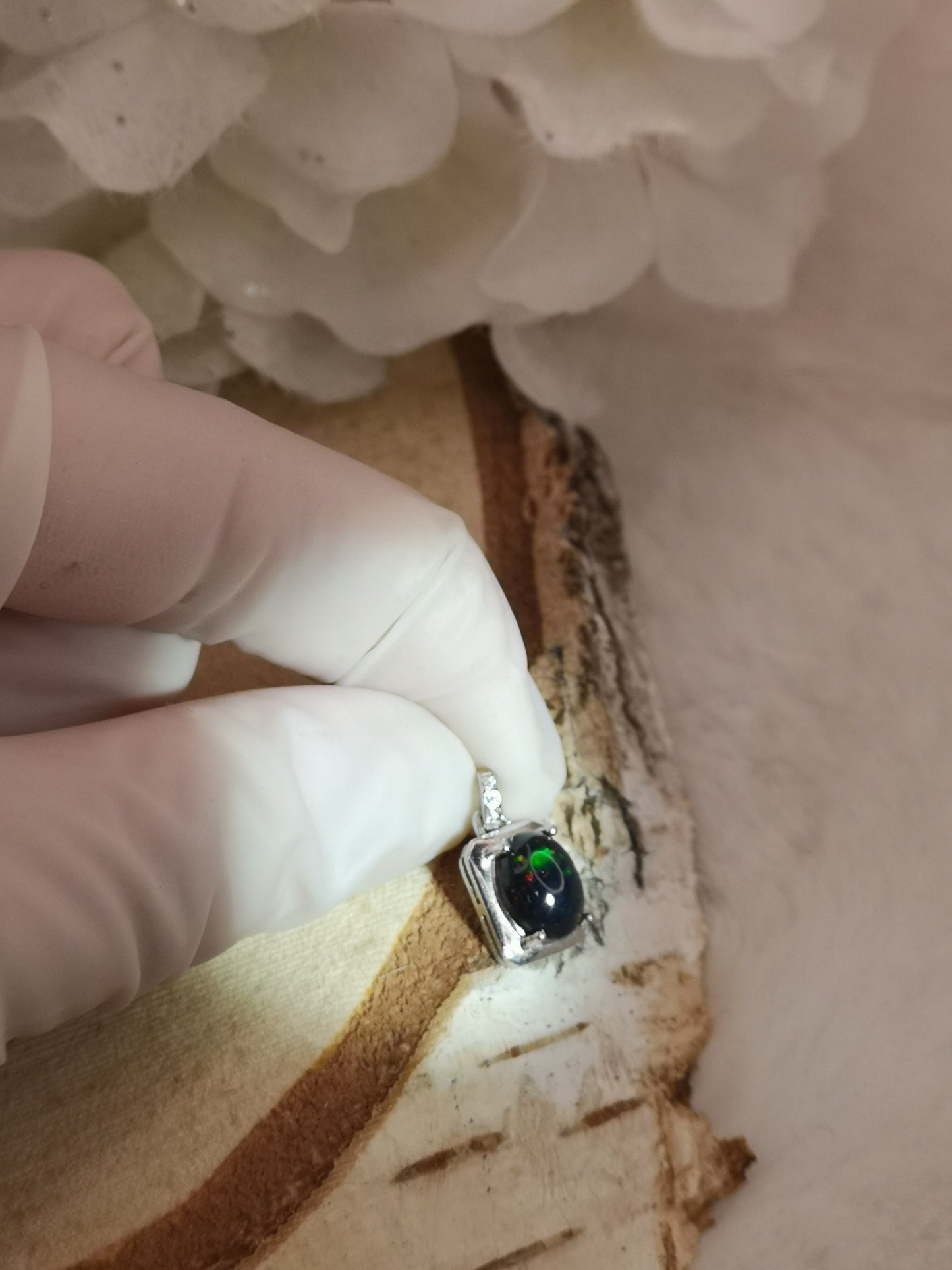 Black Opal Edelstein, 925 Silber Ketten Anhänger