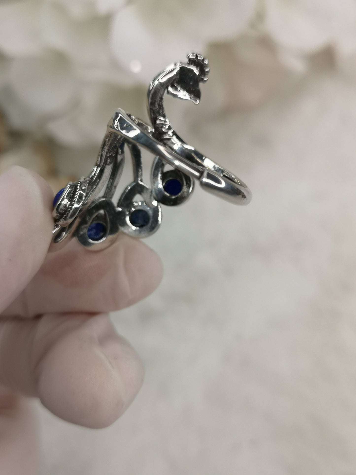 Lapislazuli Lapis Edelstein Markasiten Paradies Pfau Vogel, Kupfer Ring