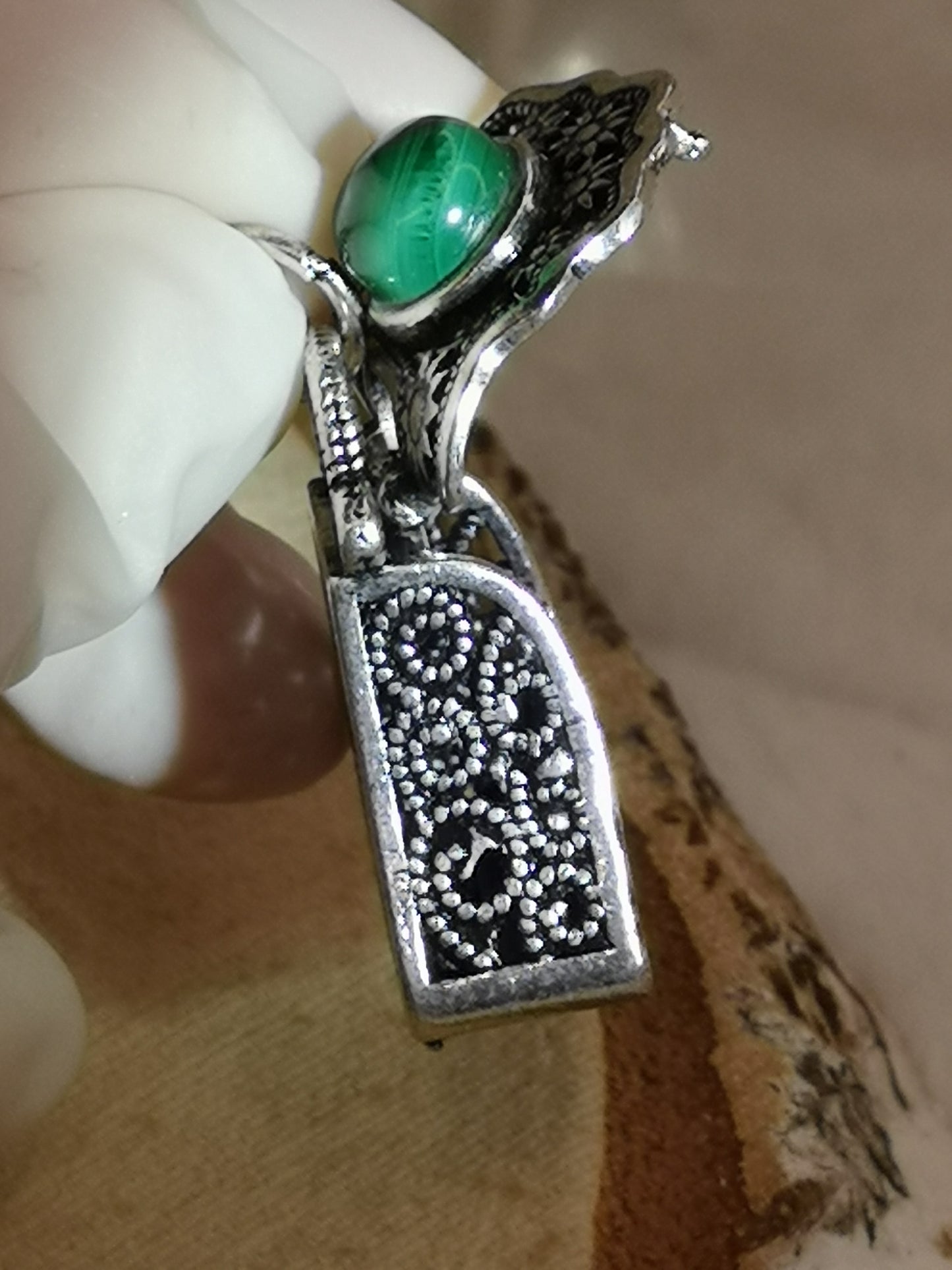 Malachite Edelstein, Kupfer Ketten Anhänger Taschen Design