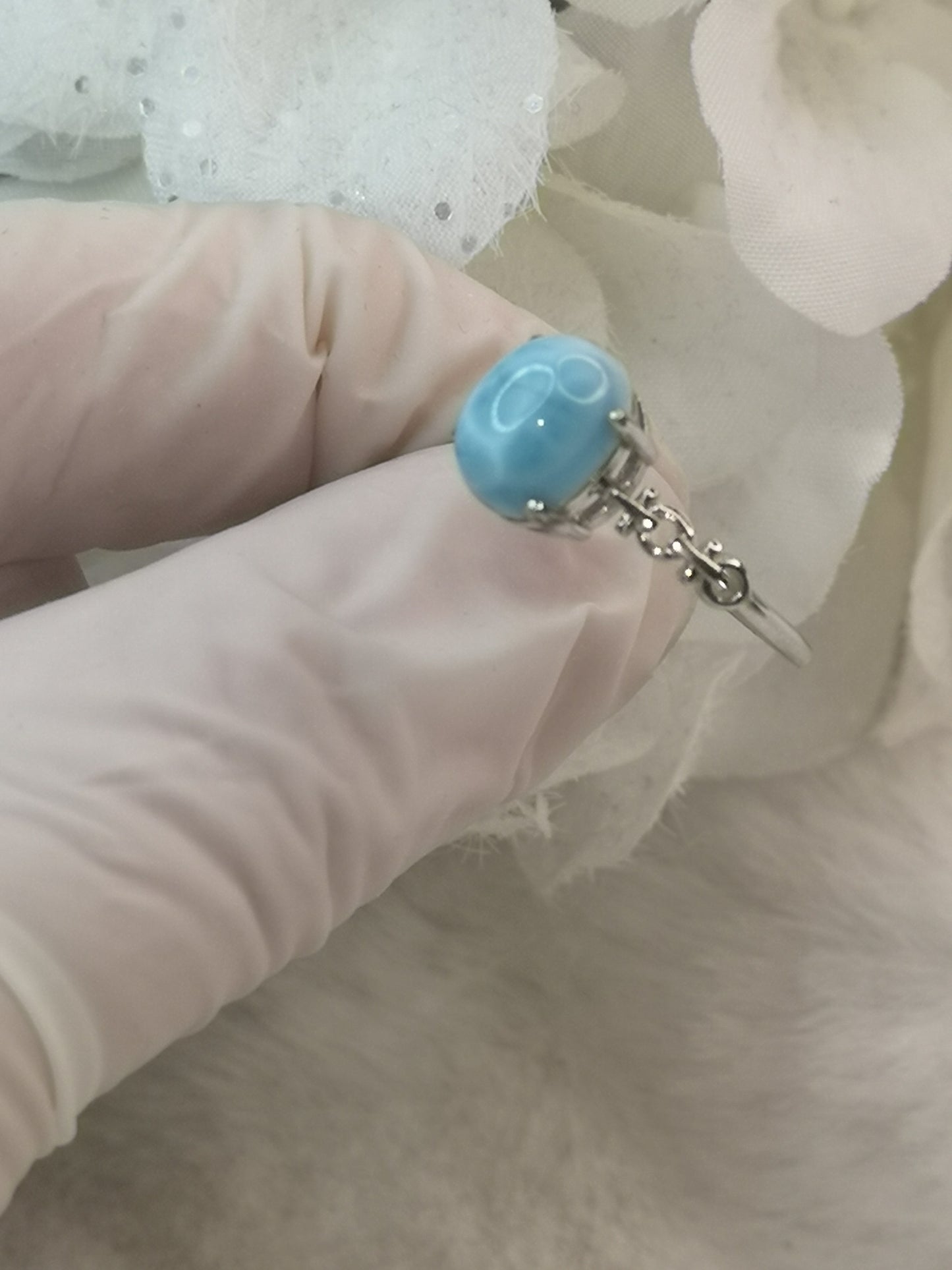 Larimar 925 Silber Ring, verstellbar