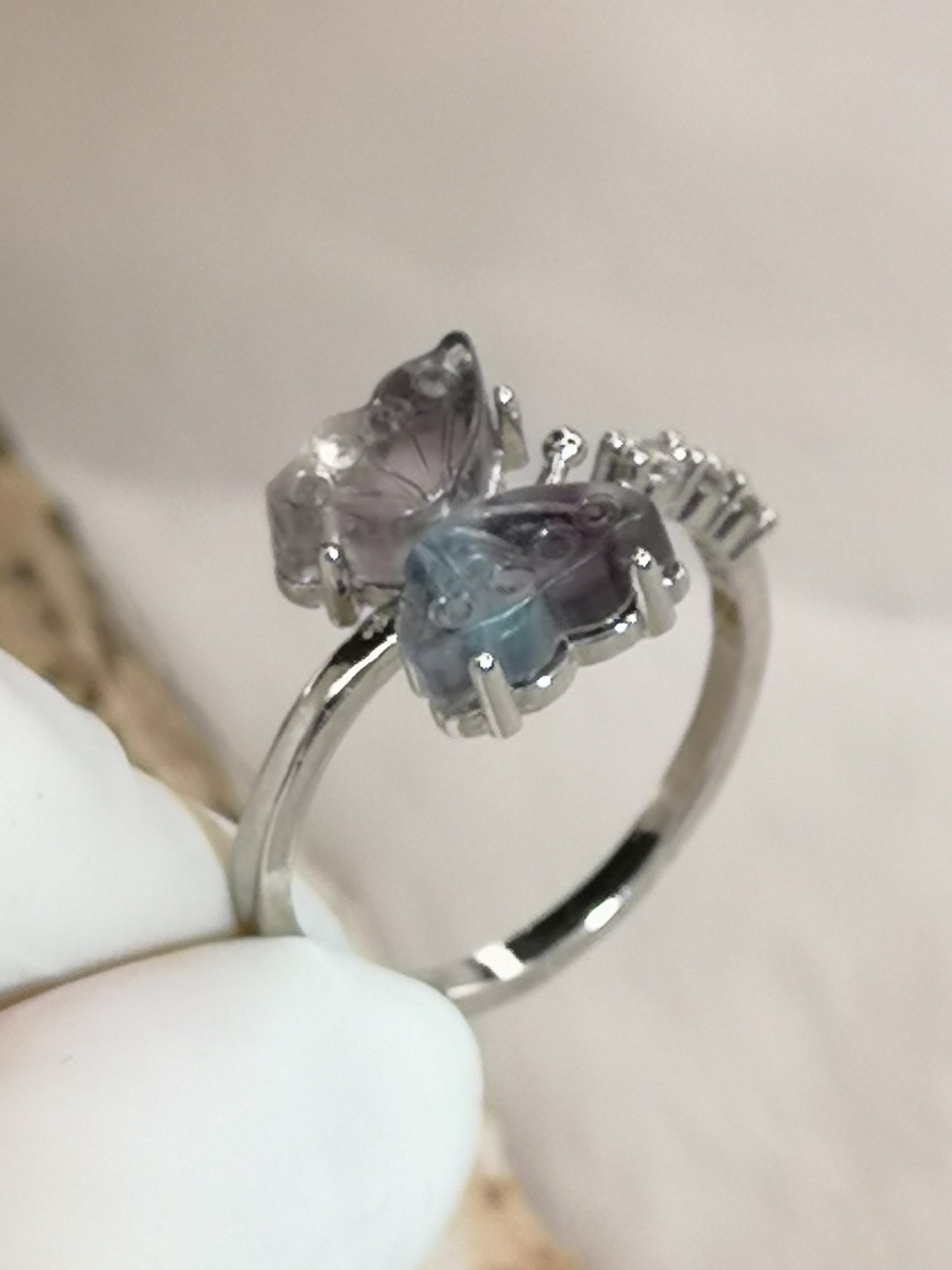 Fluorite Edelstein Schmetterling Kupfer Ring verstellbar