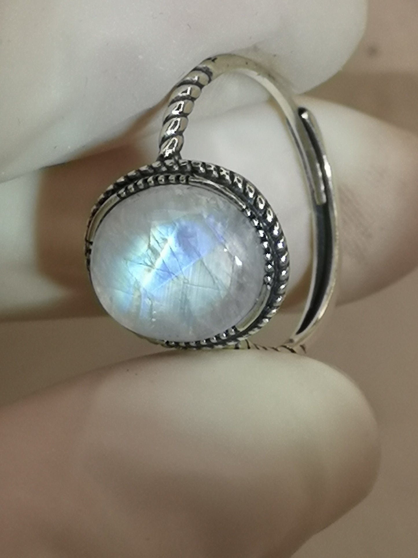 Moonstone 925 Silber Ring verstellbar Edelstein Schmuck