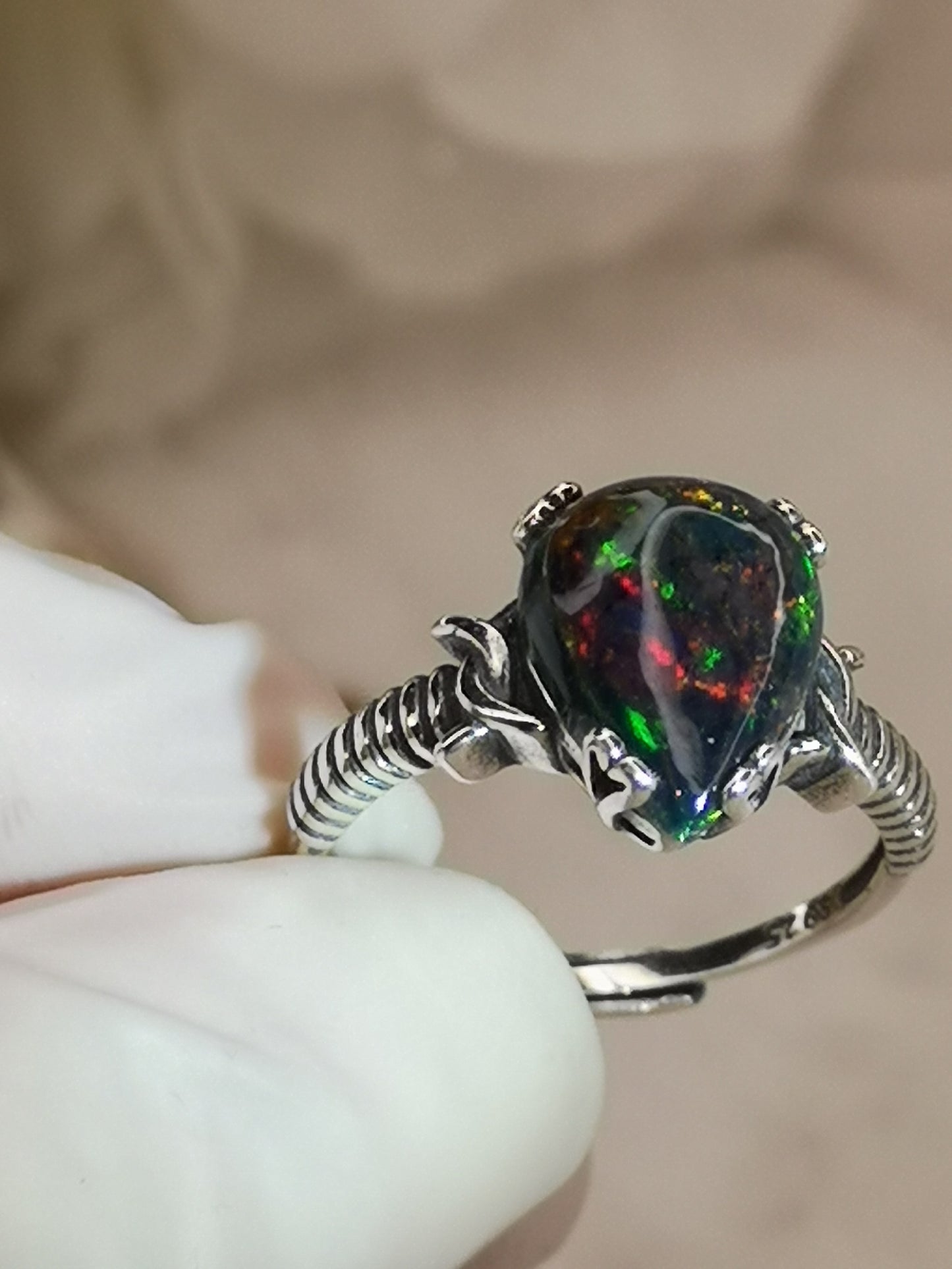 Black Opal Edelstein, 925 Silber Ring verstellbar