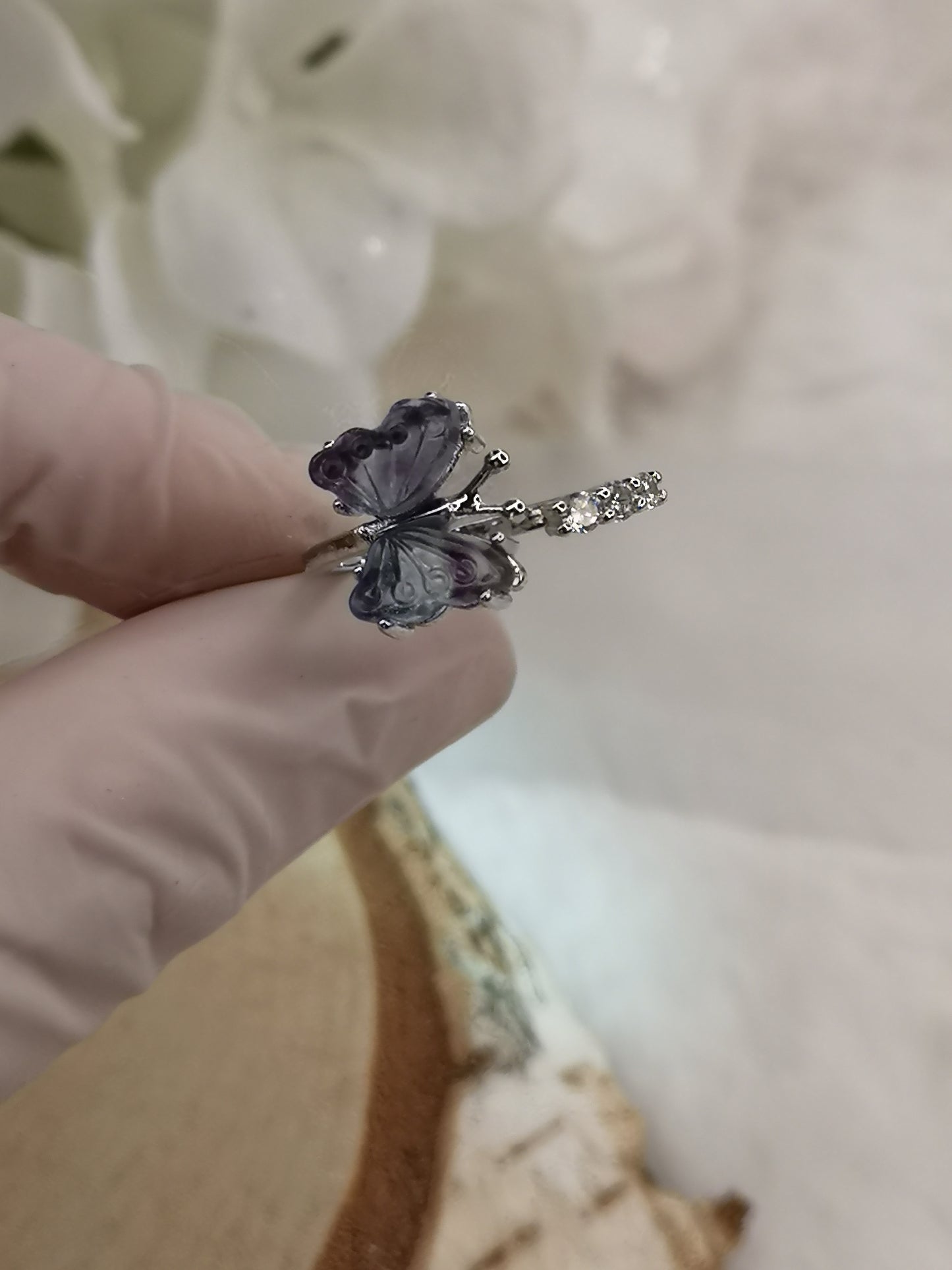 Fluorite Edelstein Schmetterling Kupfer Ring