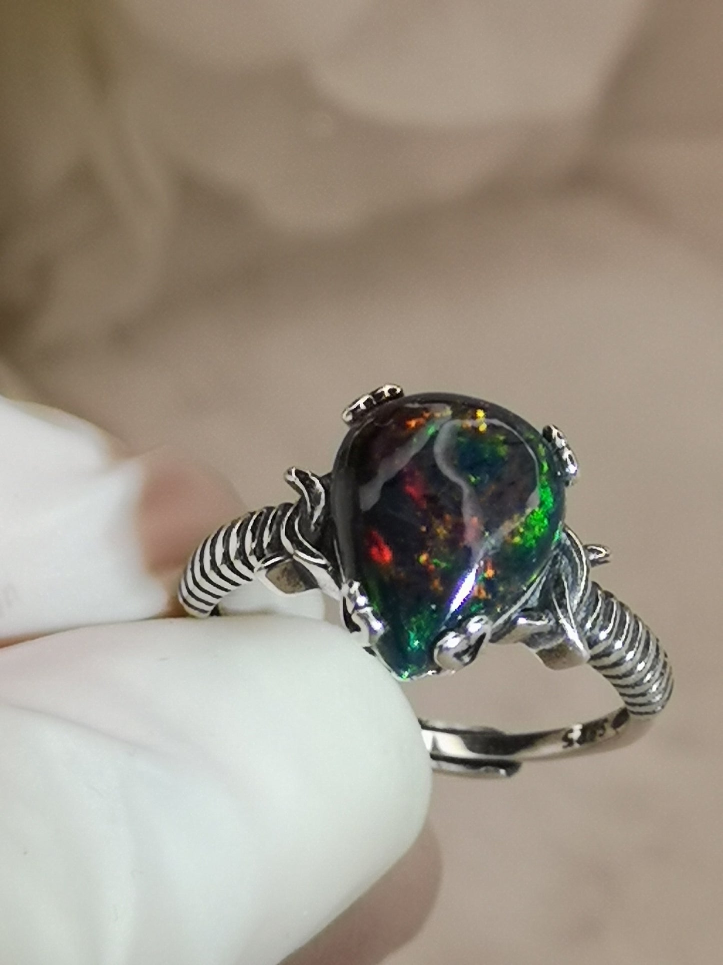 Black Opal Edelstein, 925 Silber Ring verstellbar