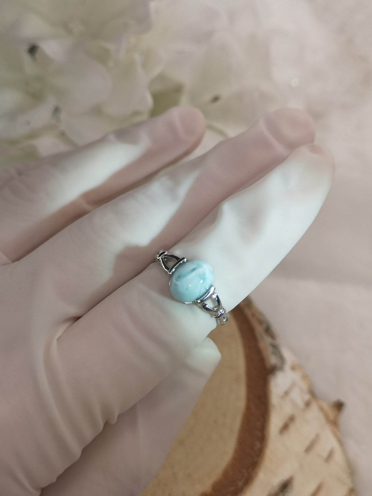 Larimar Edelstein Kupfer Ring verstellbar
