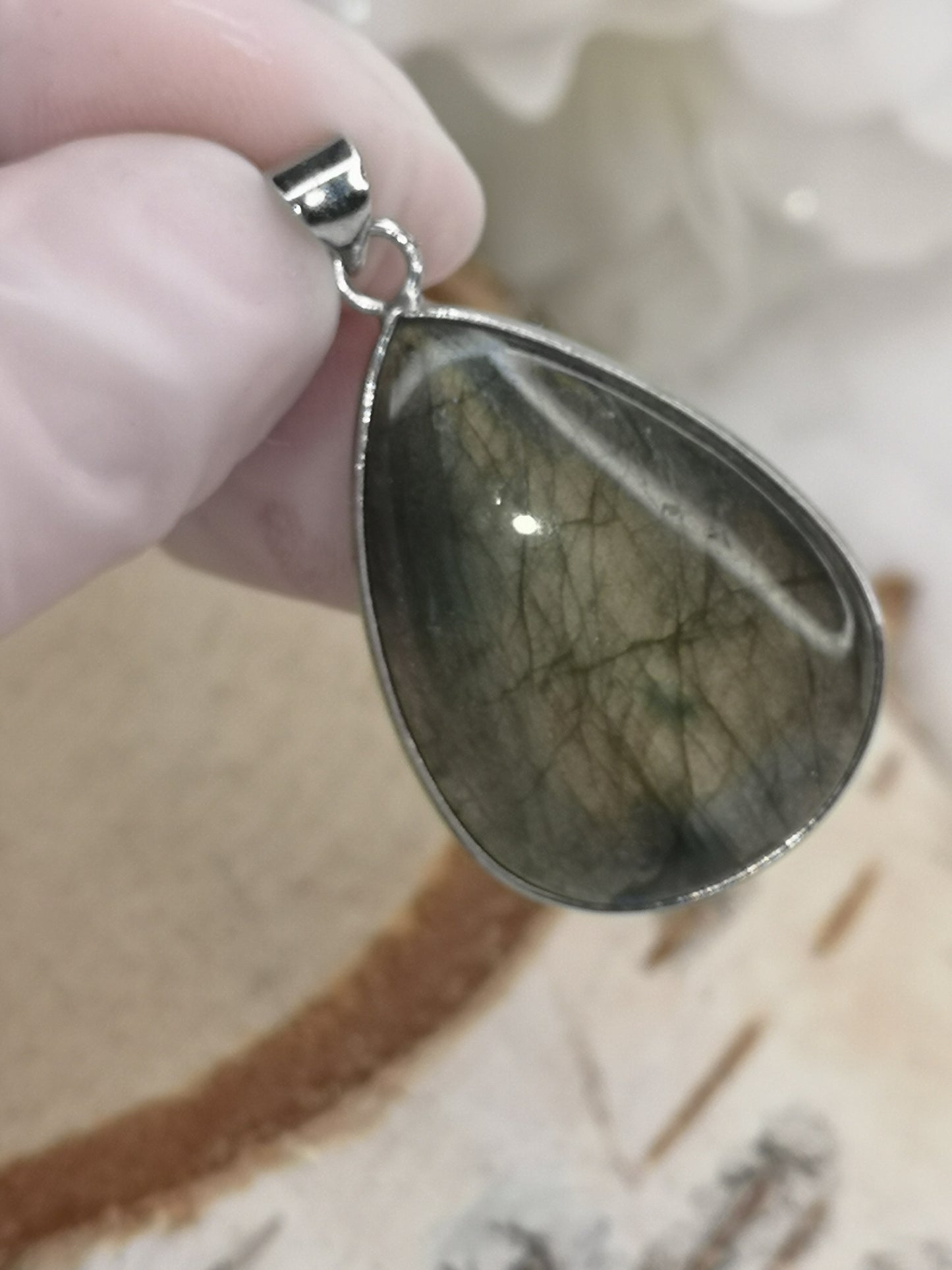 Labradorite Edelstein, 925 Silber Tropfen Ketten Anhänger