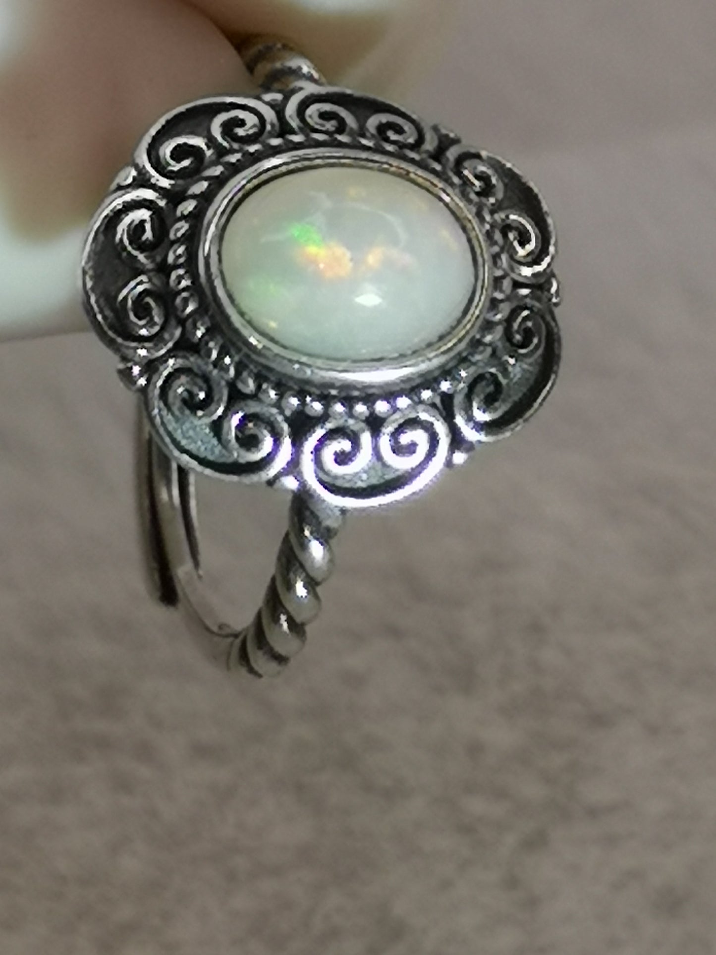 White Opal 925 Silber Ring verstellbar Edelstein Schmuck