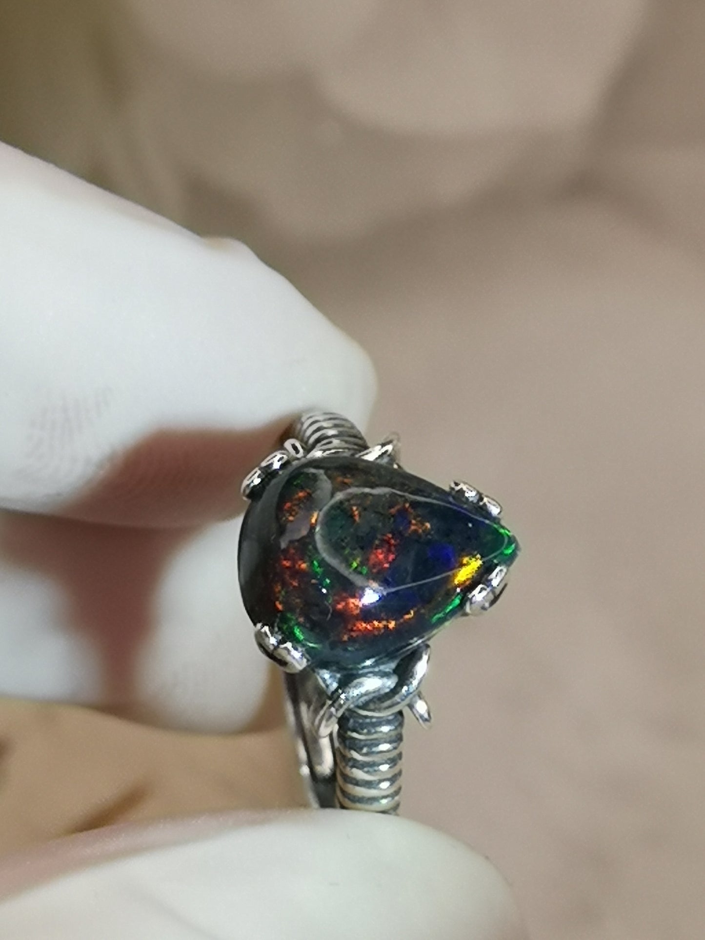 Black Opal Edelstein, 925 Silber Ring verstellbar