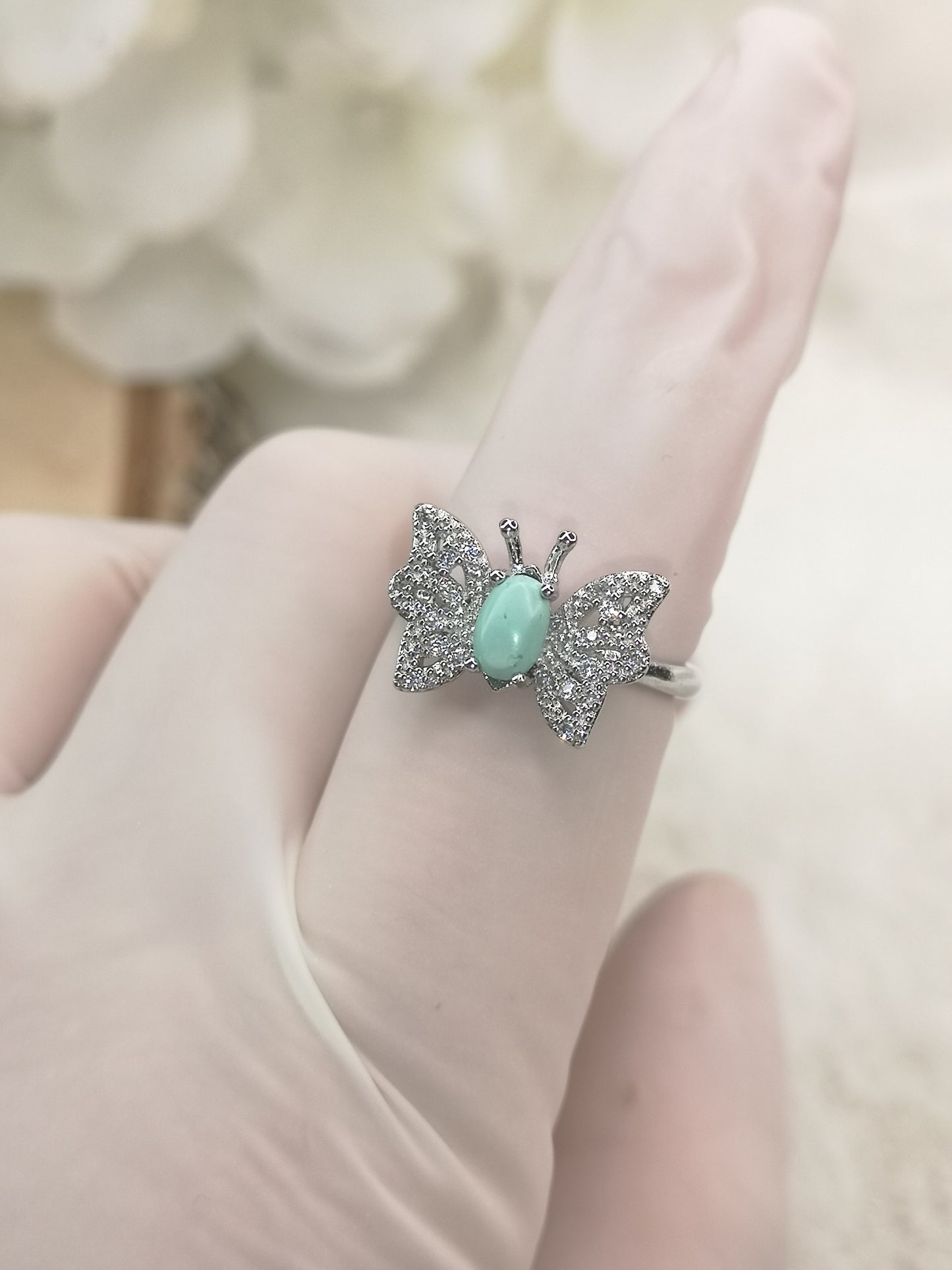 Turkuaz Edelstein, Schmetterling, 925 Silber Ring, verstellbar