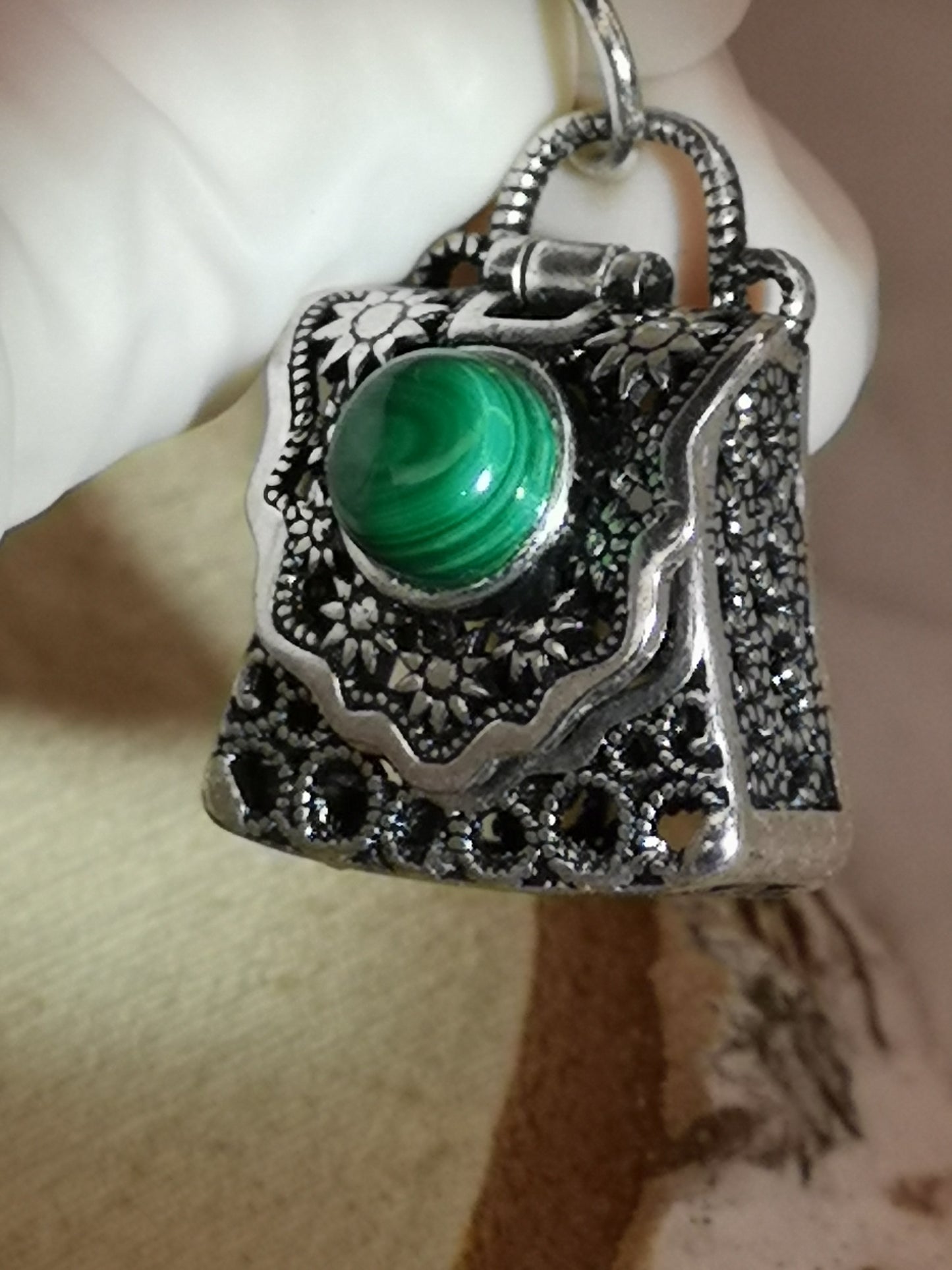 Malachite Edelstein, Kupfer Ketten Anhänger Taschen Design