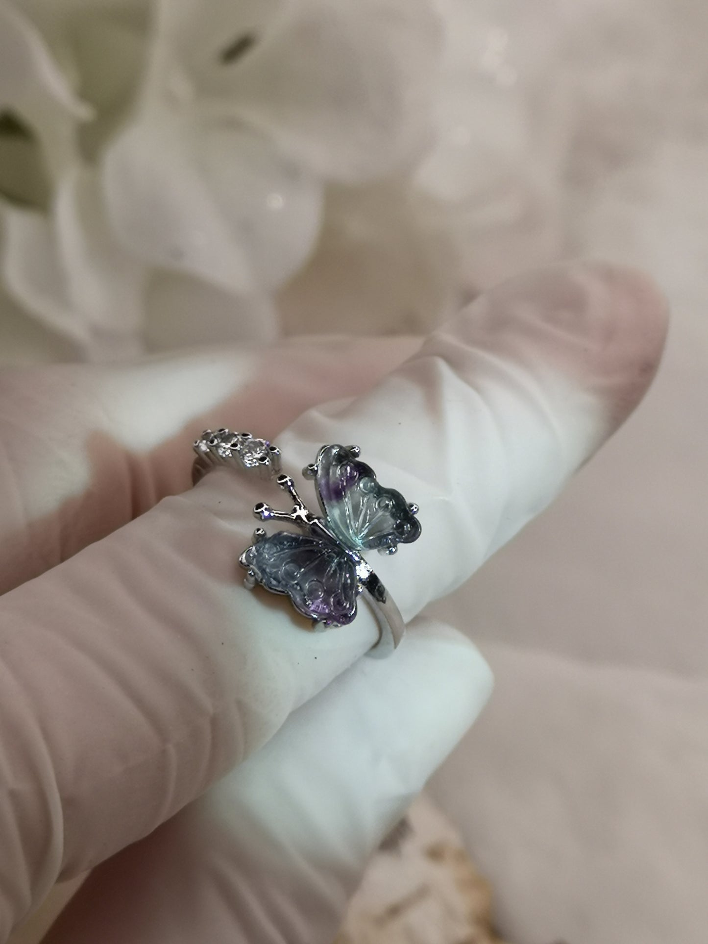 Fluorite Edelstein Schmetterling Kupfer Ring