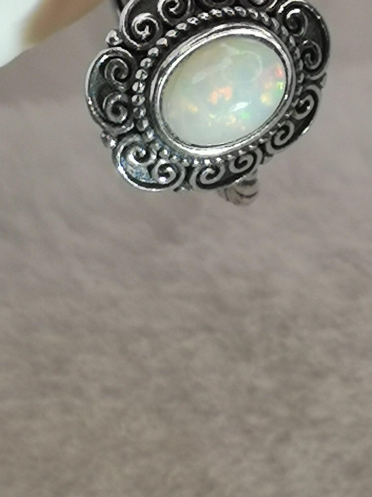 White Opal 925 Silber Ring verstellbar Edelstein Schmuck