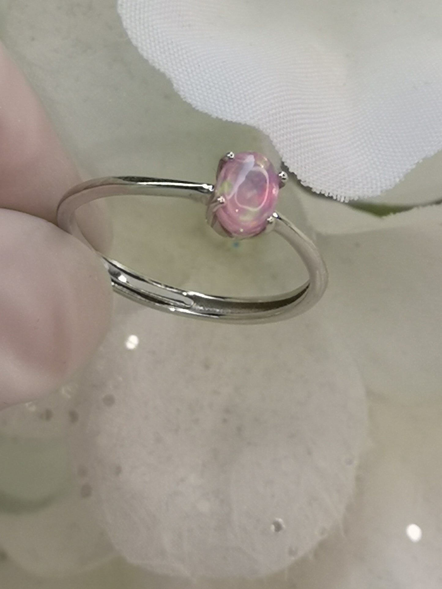 Pink Opal 925 Silber Ring verstellbar Edelstein Crystal