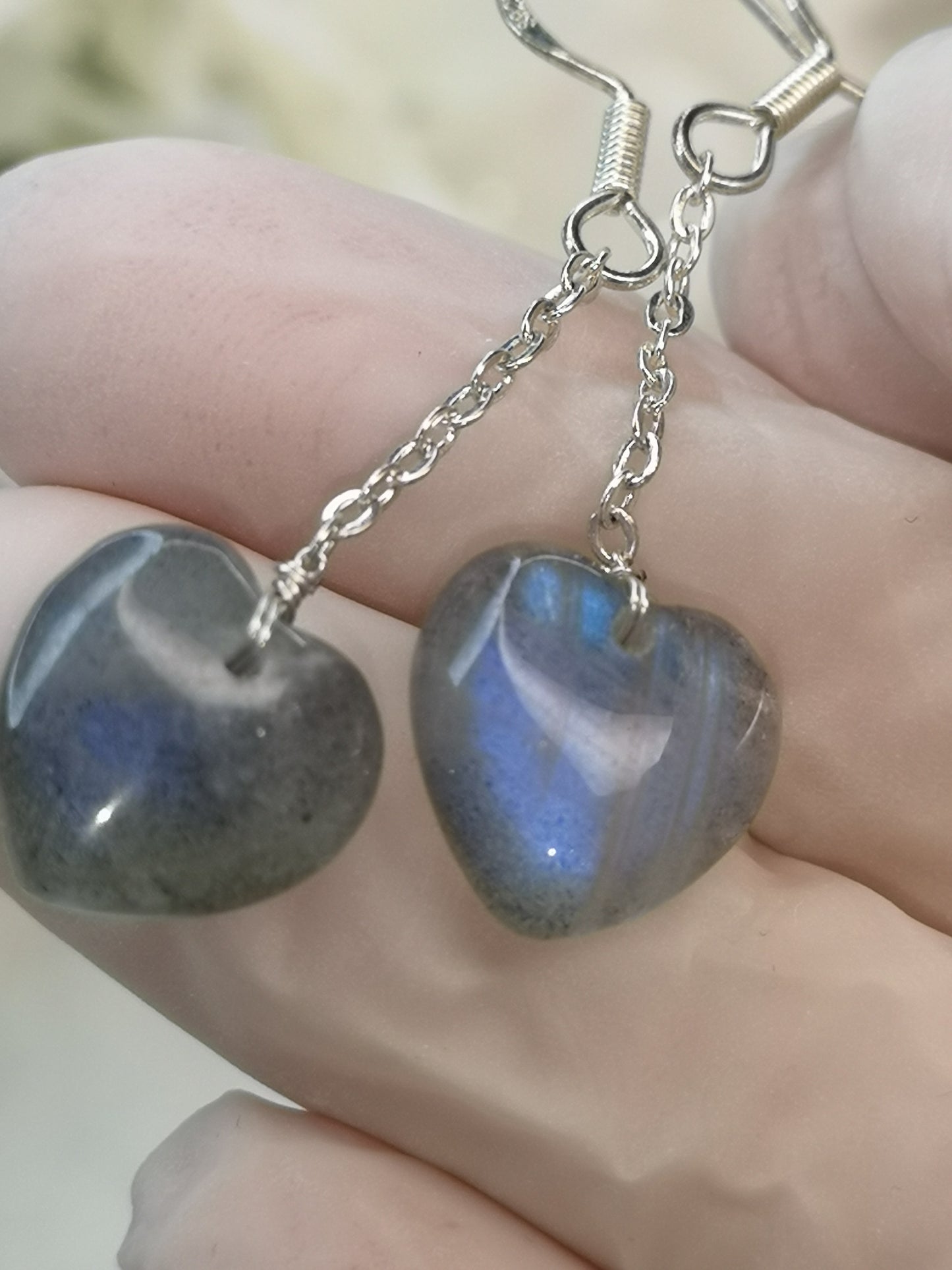 Labradorite Edelstein, 925 Silber Herz Ohrringe
