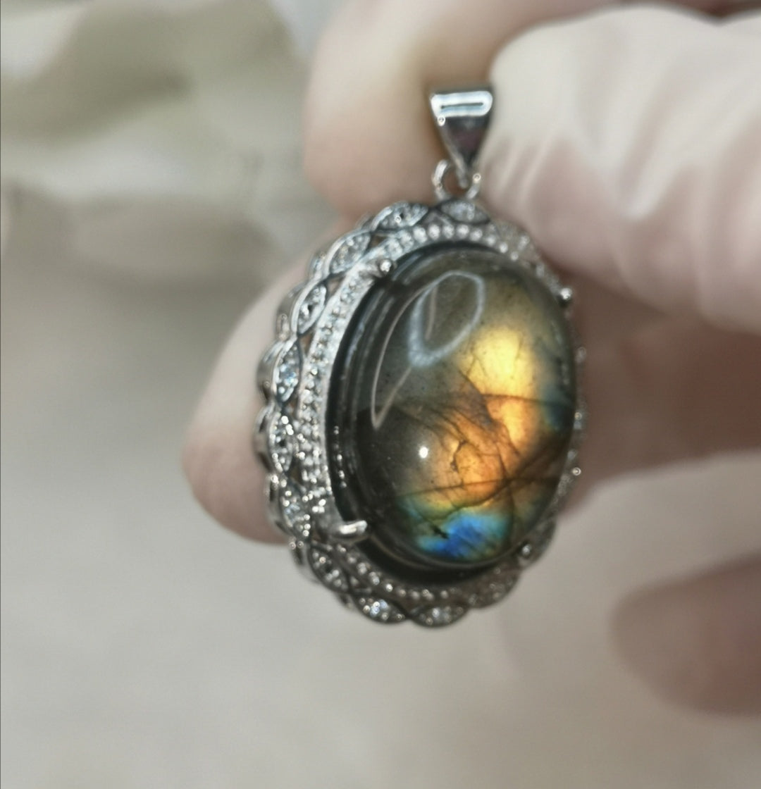 Labradorite Edelstein, Kupfer Ketten Anhänger