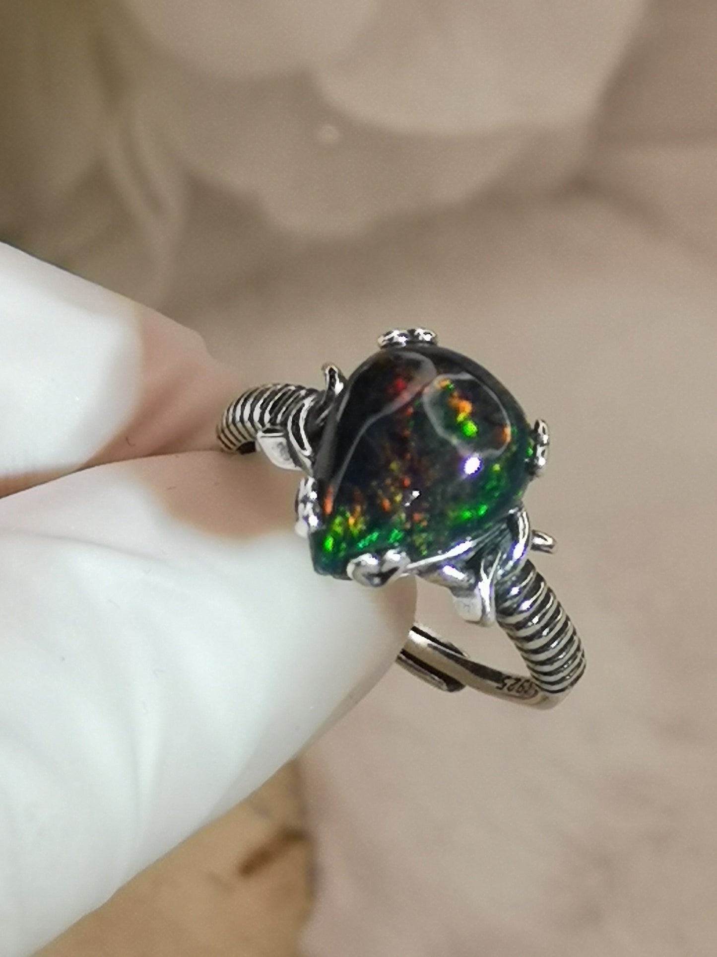 Black Opal Edelstein, 925 Silber Ring verstellbar