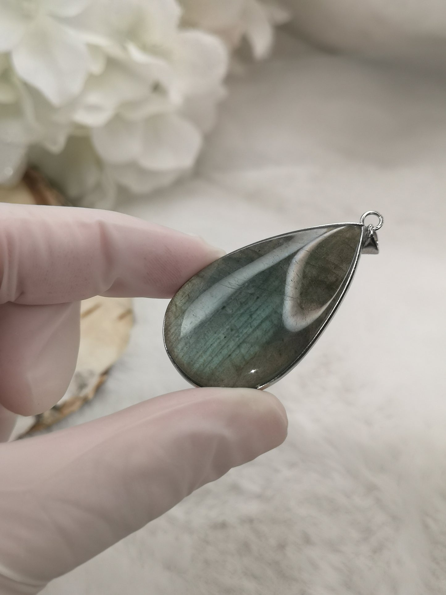 Labradorite Edelstein, 925 Silber Tropfen Ketten Anhänger