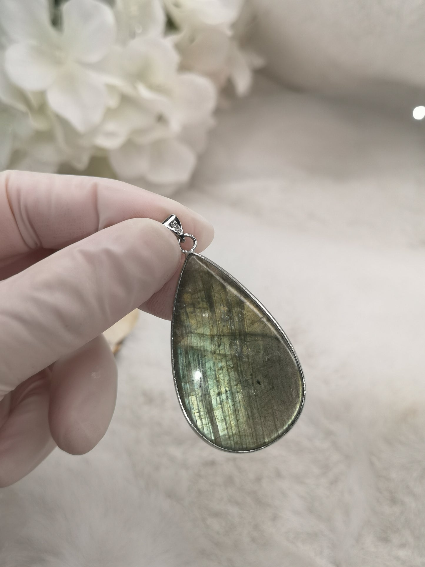 Labradorite Edelstein, 925 Silber Tropfen Ketten Anhänger