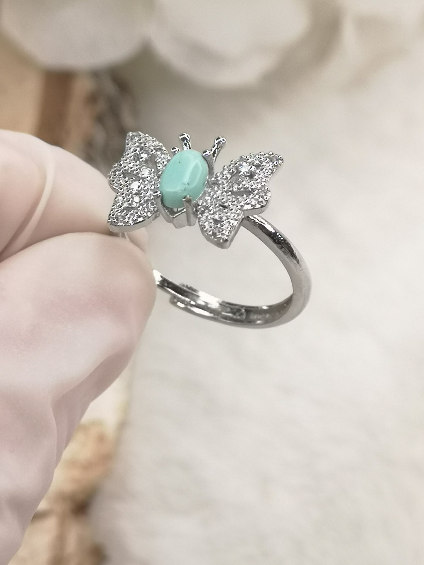 Turkuaz Edelstein, Schmetterling, 925 Silber Ring, verstellbar