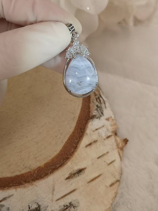 Blue Lace Achat Edelstein Kupfer Ketten Anhänger