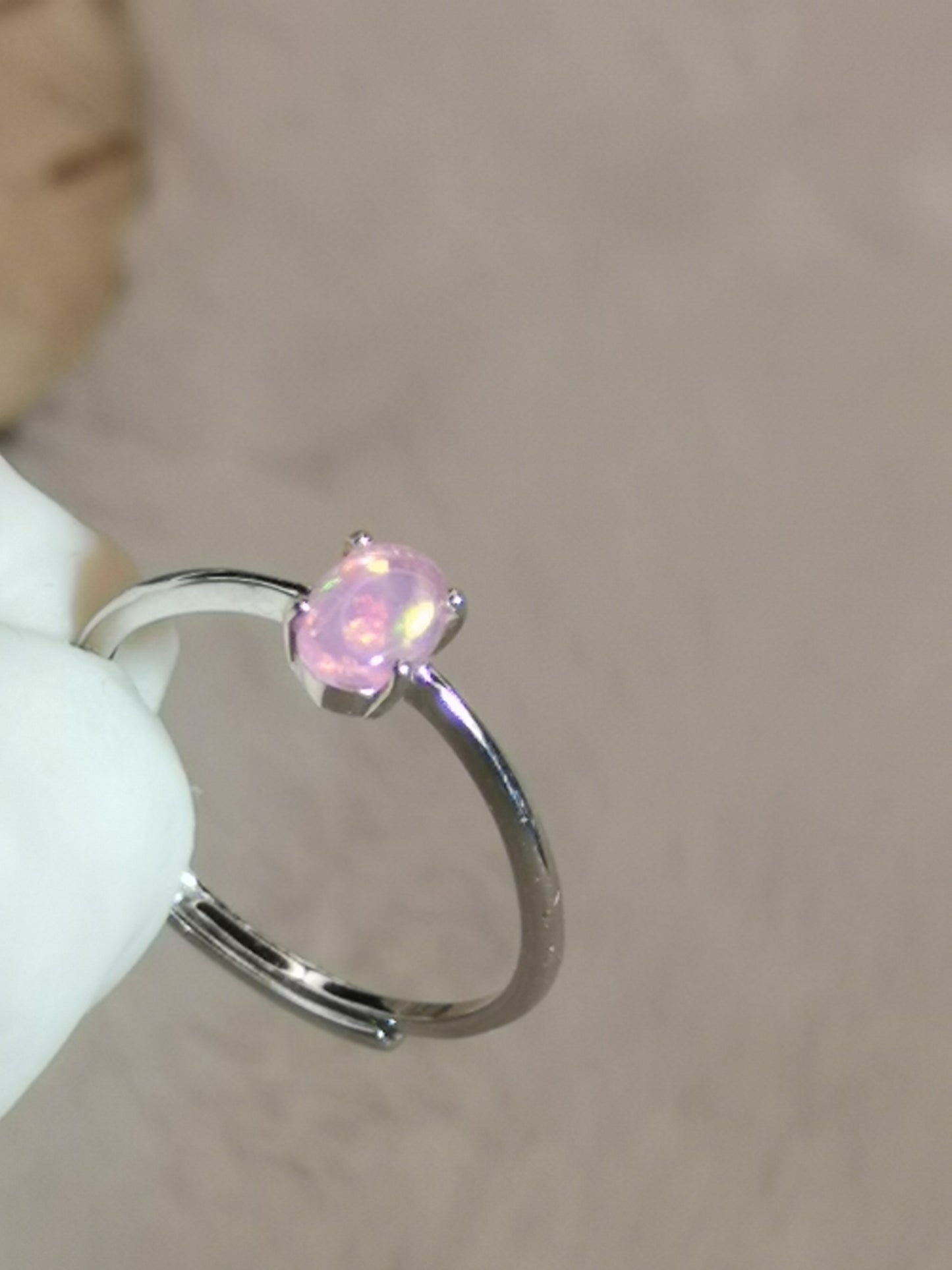 Rosa Opal Edelstein, 925 Silber Ring