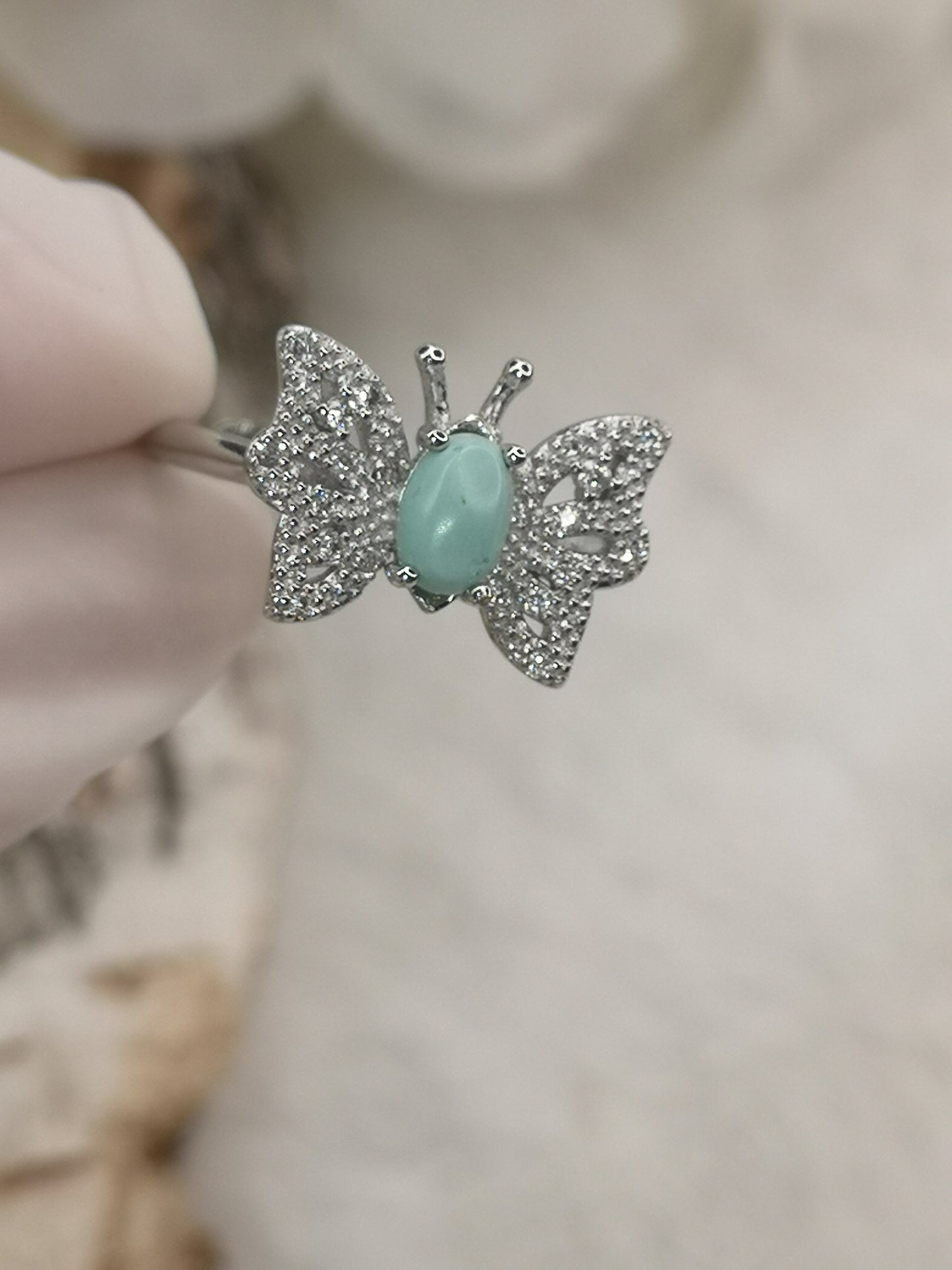 Turkuaz Edelstein, Schmetterling, 925 Silber Ring, verstellbar